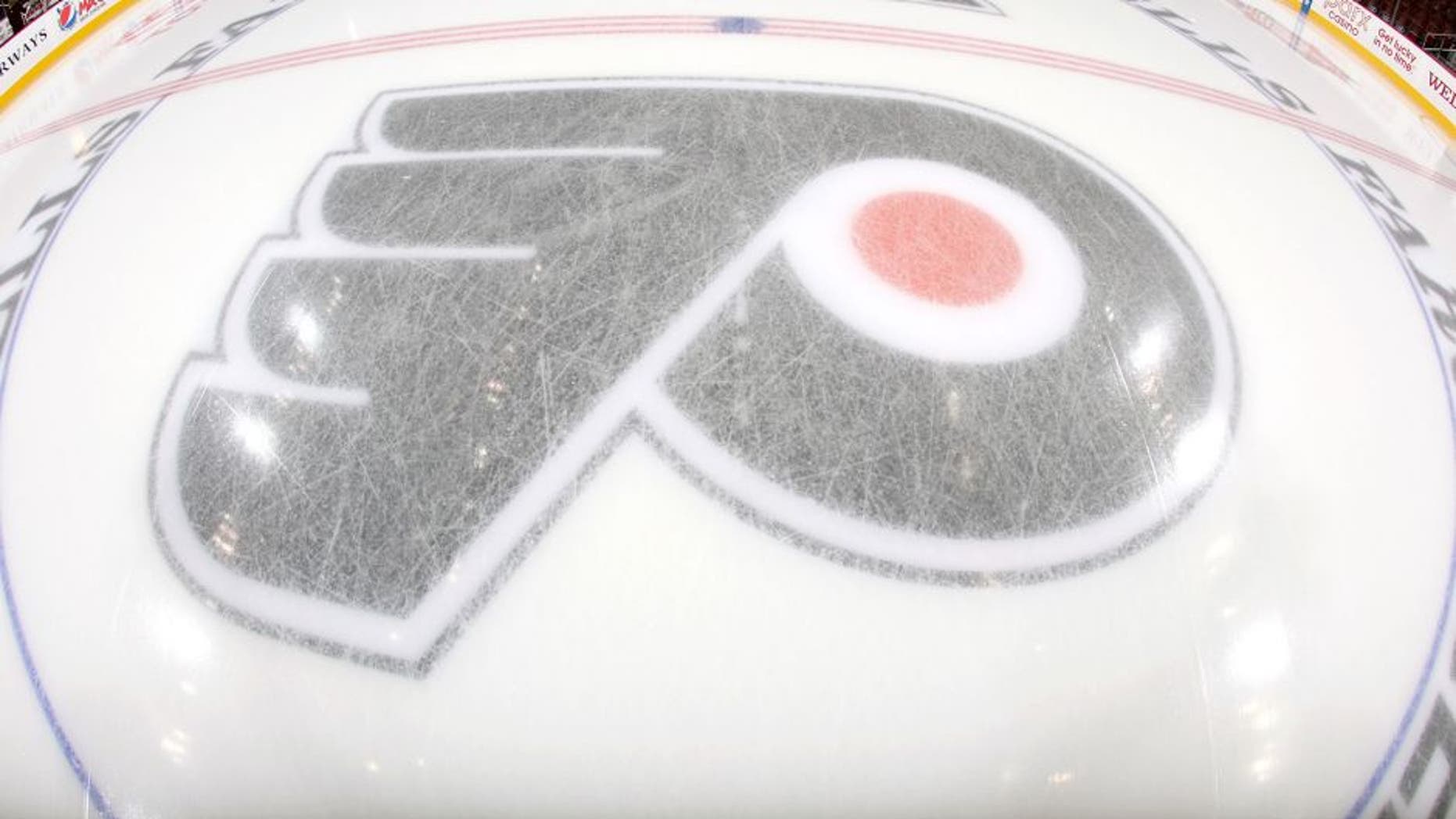 PHILADELPHIA, PA - OCTOBER 02: A view of the center ice logo of the Philadelphia Flyers prior to a game against the Toronto Maple Leafs on October 2, 2013 at the Wells Fargo Center in Philadelphia, Pennsylvania. (Photo by Len Redkoles/NHLI via Getty Images)