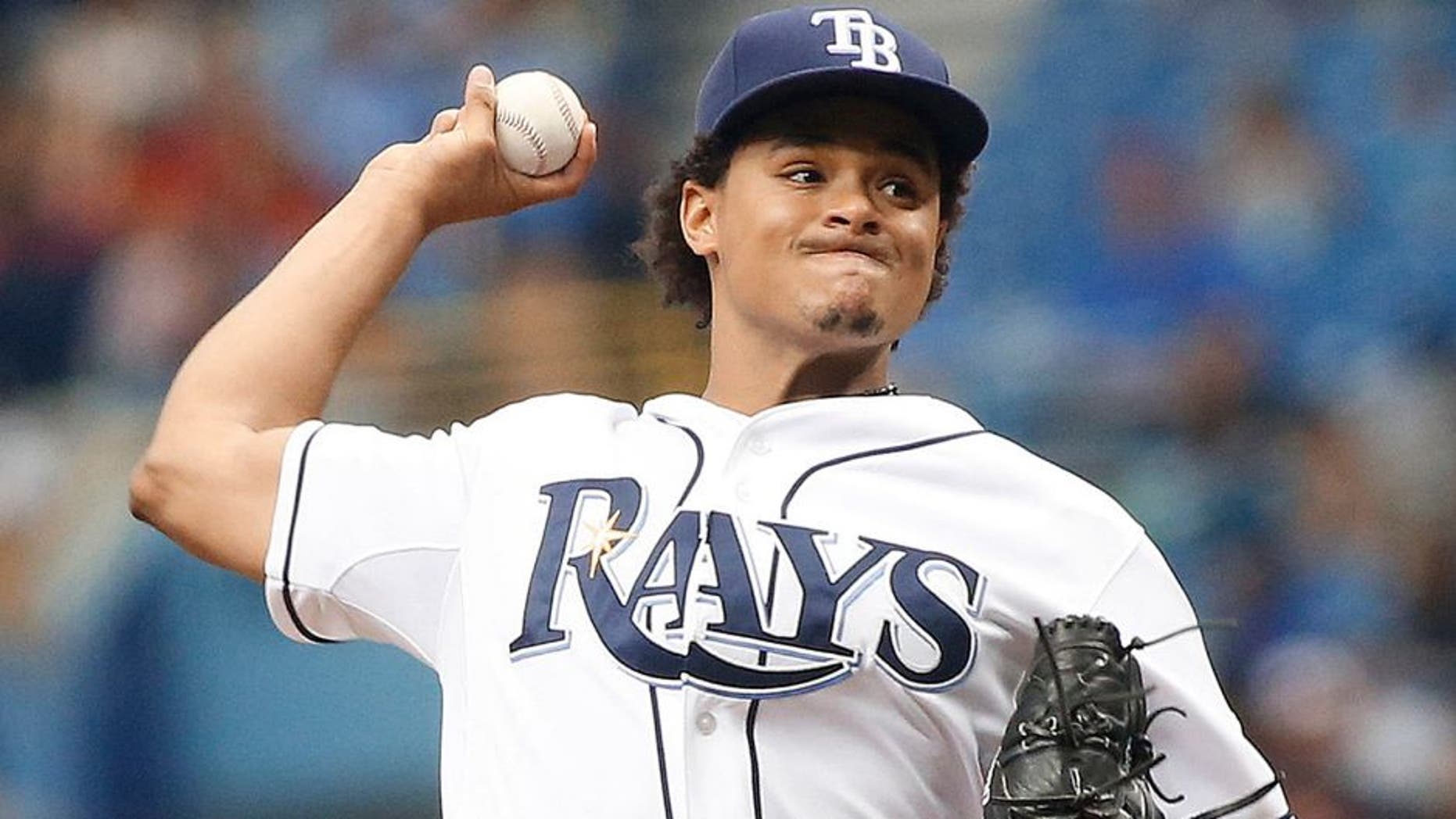 ST. PETERSBURG, FL - JULY 29: Chris Archer #22 of the Tampa Bay Rays pitches during the first inning of a game against the Detroit Tigers on July 29, 2015 at Tropicana Field in St. Petersburg, Florida. (Photo by Brian Blanco/Getty Images)