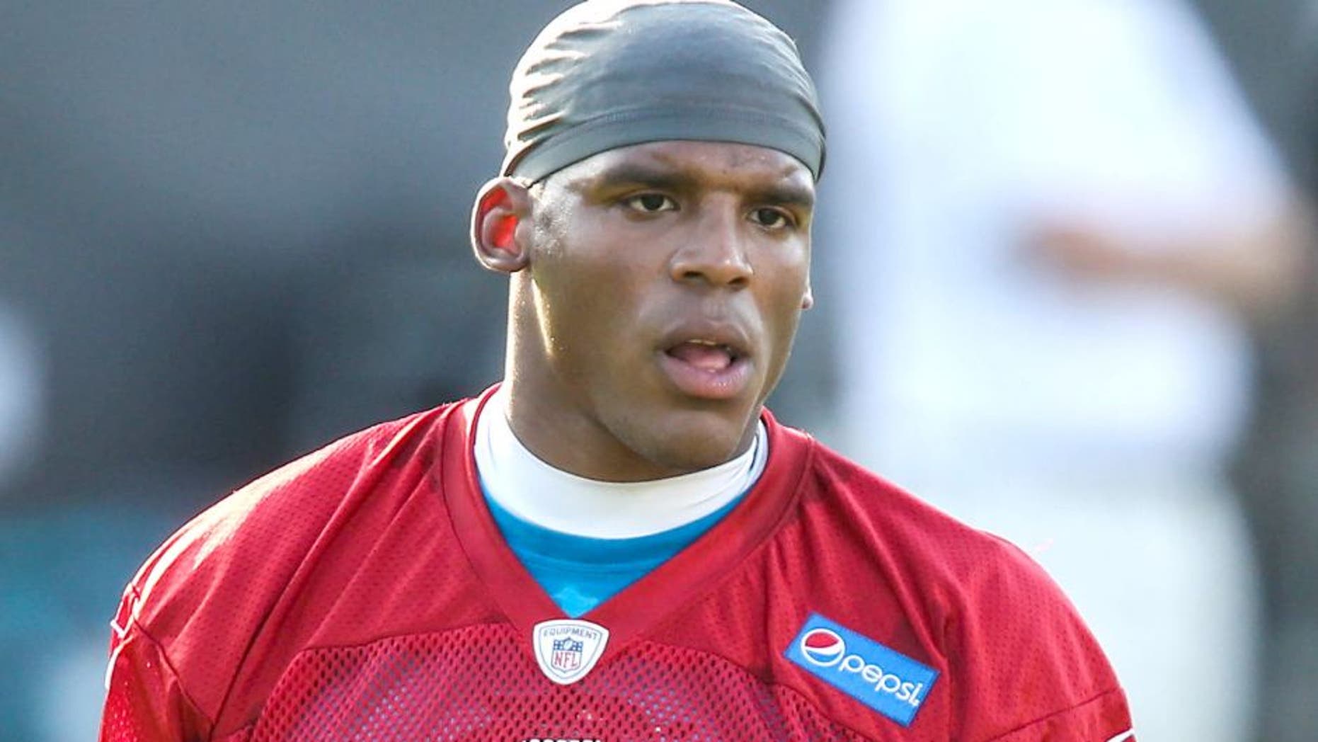 Jul 26, 2014; Spartanburg, SC, USA; Carolina Panthers quarterback Cam Newton (1) at workouts during training camp at Gibbs Stadium. Mandatory Credit: Jim Dedmon-USA TODAY Sports
