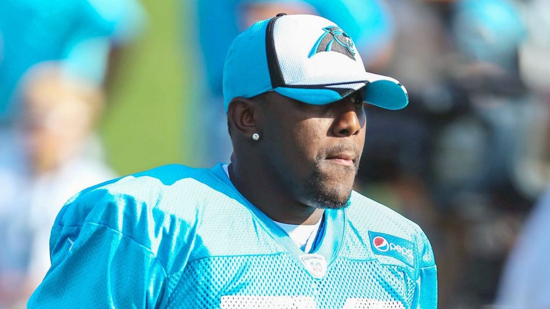 Jul 26, 2014; Spartanburg, SC, USA; Carolina Panthers outside linebacker Thomas Davis (58) during training camp at Gibbs Stadium. Mandatory Credit: Jim Dedmon-USA TODAY Sports