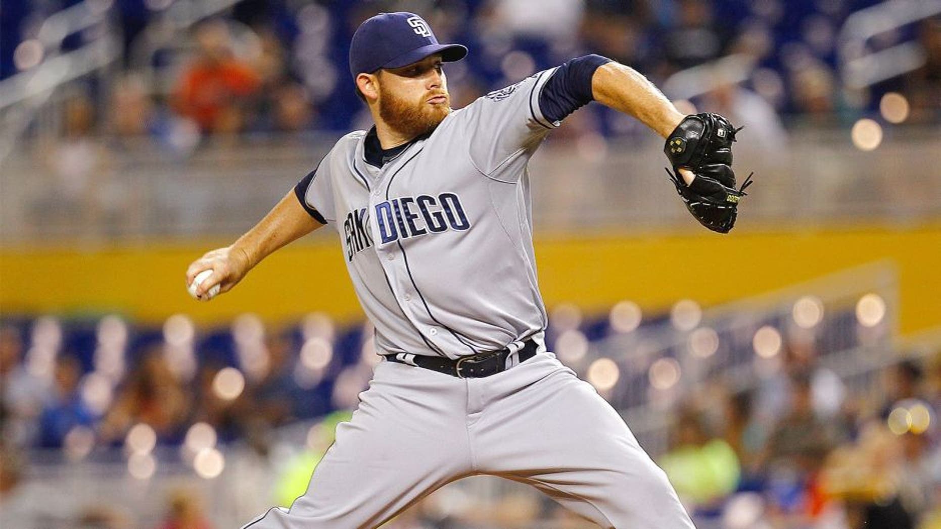 MIAMI, FL - JULY 31: Ian Kennedy #22 of the San Diego Padres pitches during a game against the Miami Marlins at Marlins Park on July 31, 2015 in Miami, Florida. (Photo by Mike Ehrmann/Getty Images)