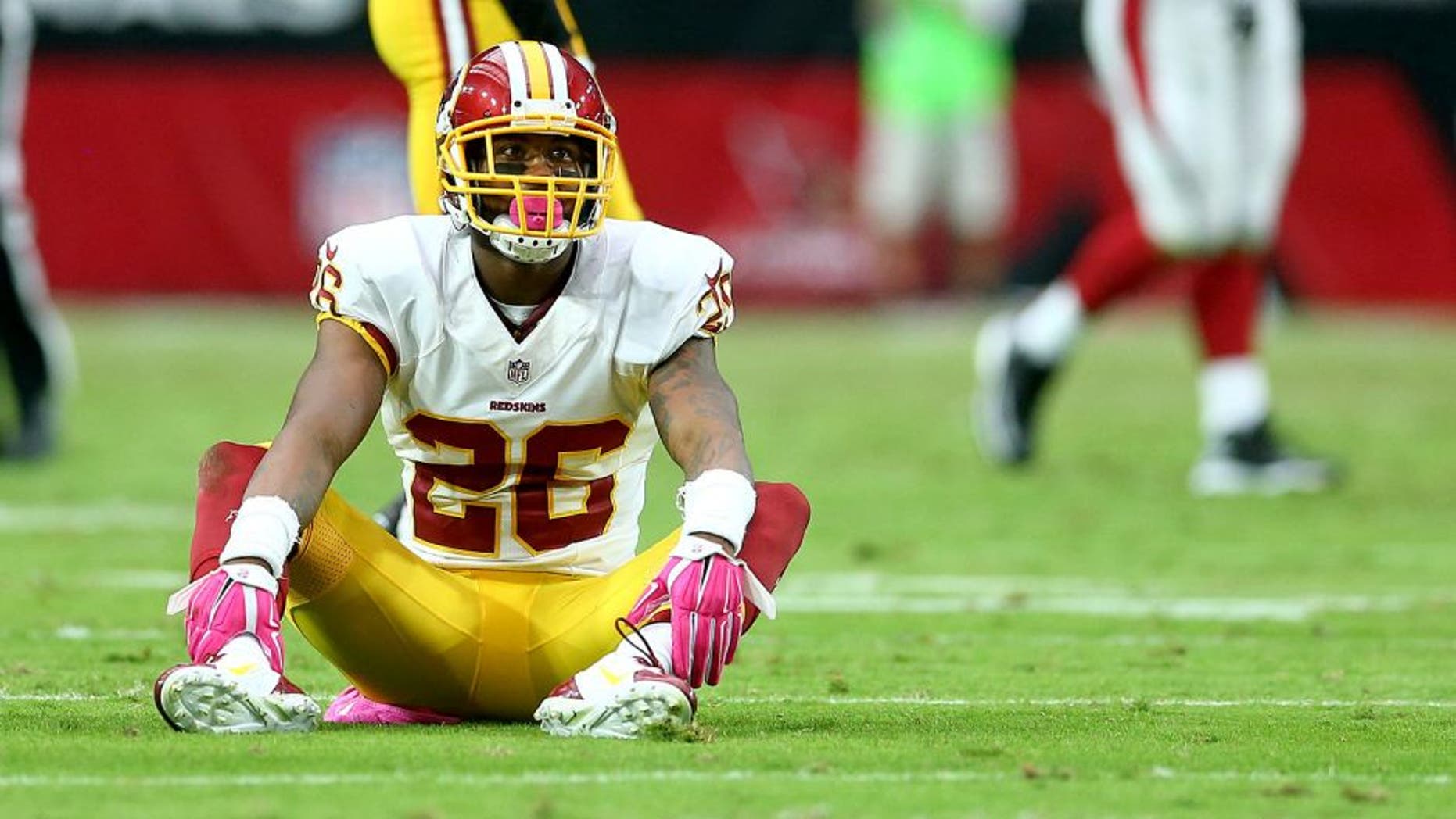 Oct 12, 2014; Glendale, AZ, USA; Washington Redskins safety Bashaud Breeland (26) against the Arizona Cardinals at University of Phoenix Stadium. The Cardinals defeated the Redskins 30-20. Mandatory Credit: Mark J. Rebilas-USA TODAY Sports