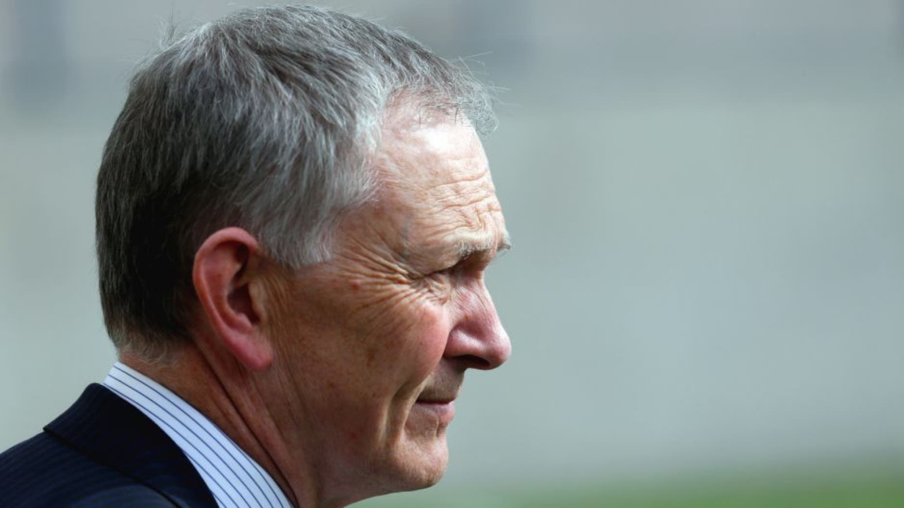LONDON, ENGLAND - MARCH 27: Premier League CEO Richard Scudamore watches school children from Evelyn Grace Academy play football during a media briefing at Evelyn Grace Academy on March 27, 2015 in London, England. (Photo by The FA/The FA via Getty Images)