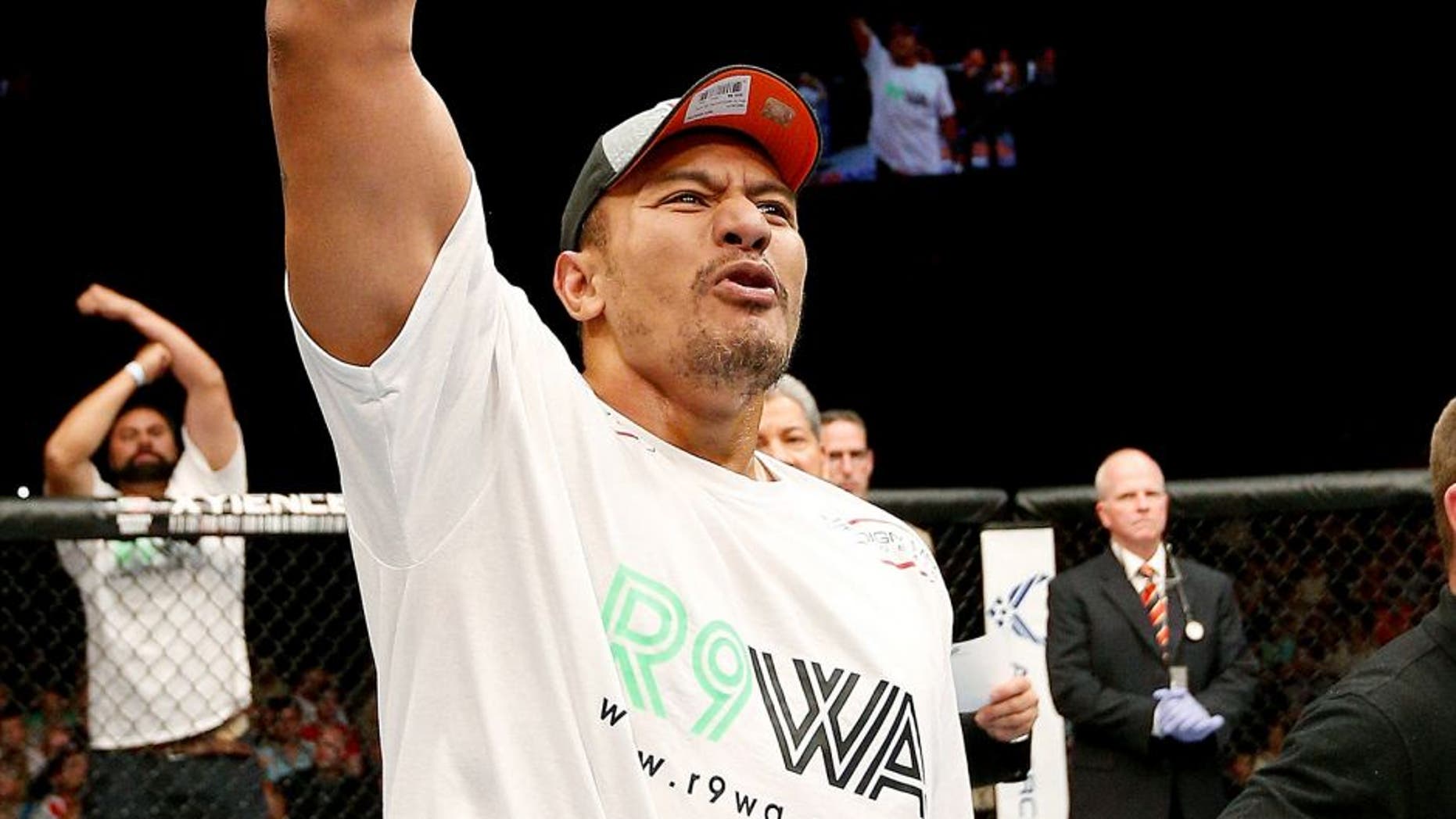 CINCINNATI, OH - MAY 10: Soa Palelei reacts after his knockout victory over Ruan Potts in their heavyweight fight during the UFC Fight Night event at the U.S. Bank Arena on May 10, 2014 in Cincinnati, Ohio. (Photo by Josh Hedges/Zuffa LLC/Zuffa LLC via Getty Images)