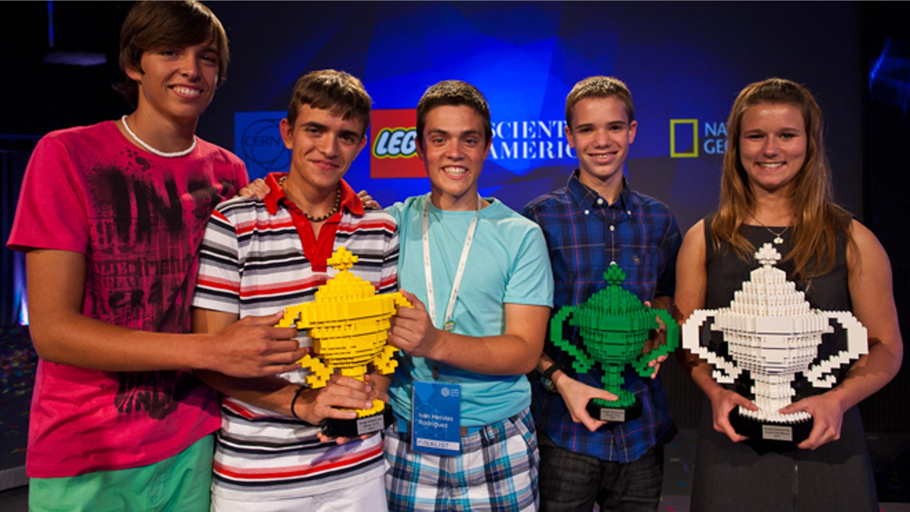 July 24, 2012: The winners of the 2012 Google Science Fair receive prizes from Google and partners CERN, LEGO, National Geographic and Scientific American.