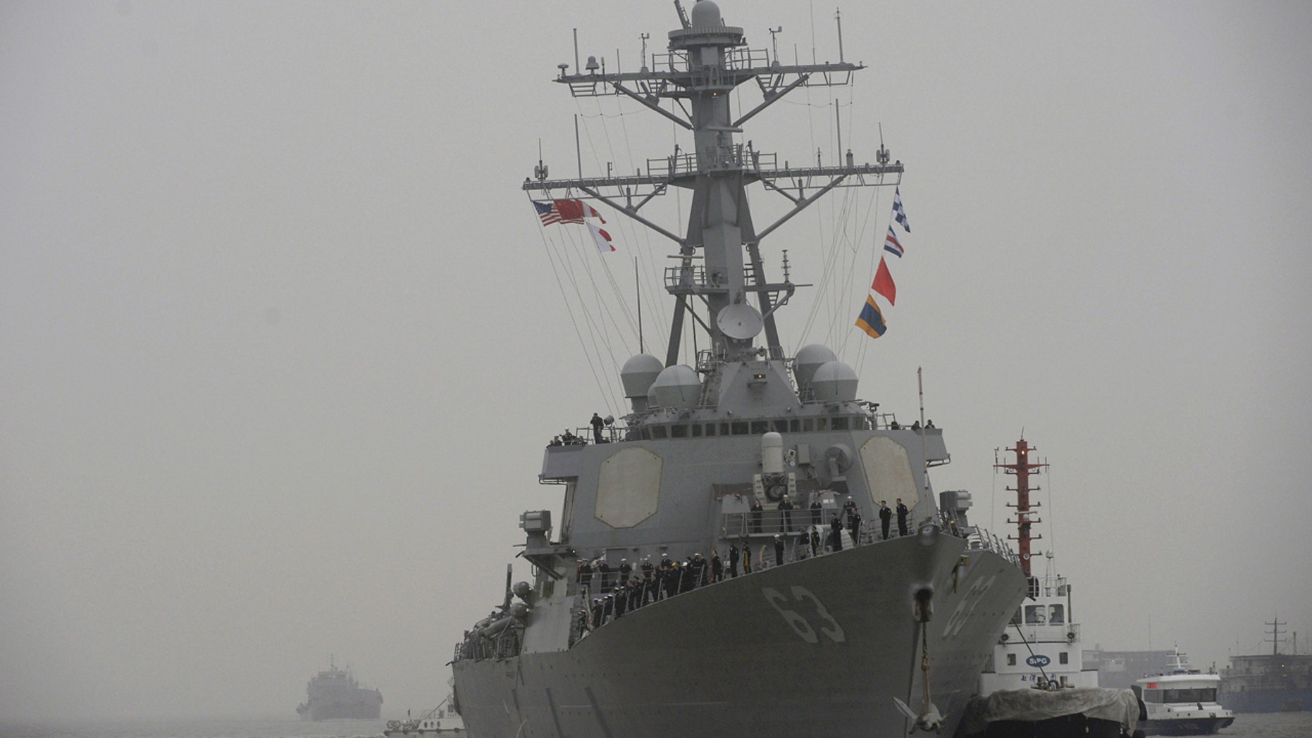 The destroyer USS Stethem arrives for an official visit to Shanghai, China on Nov. 16, 2015.