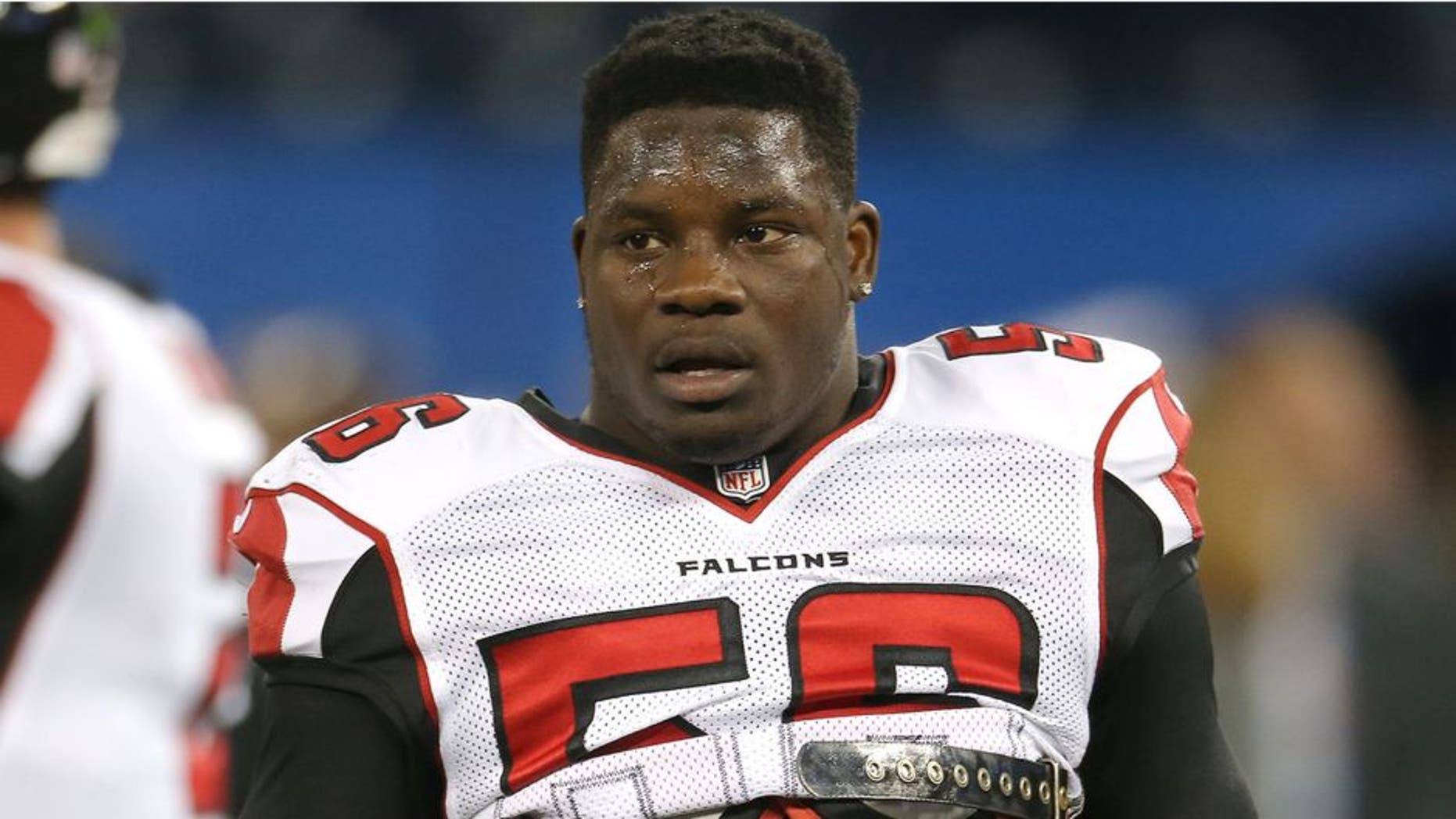 TORONTO, ON - DECEMBER 1: Sean Weatherspoon #56 of the Atlanta Falcons warms up before an NFL game against the Buffalo Bills at Rogers Centre on December 1, 2013 in Toronto, Ontario, Canada. (Photo by Tom Szczerbowski/Getty Images)