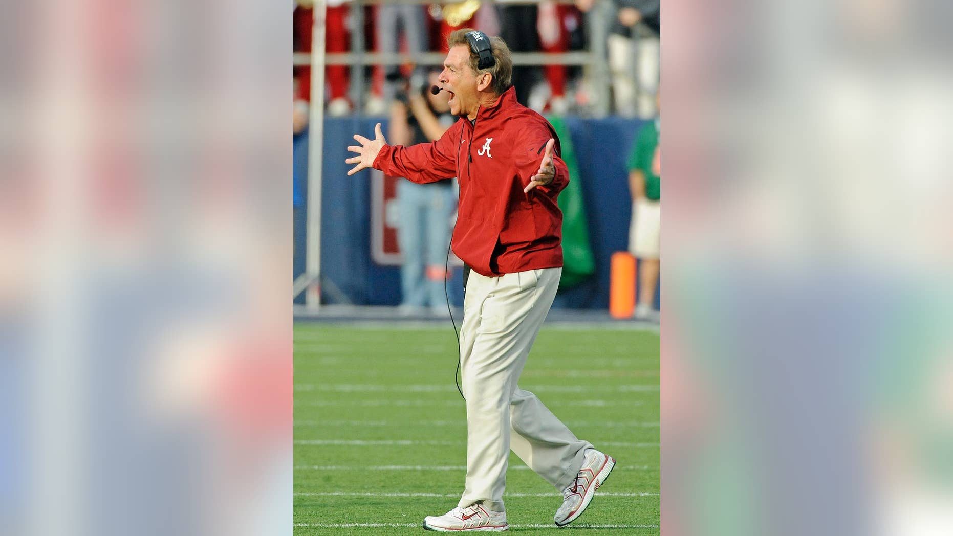 Alabama head coach Nick Saban reacts during the second half of an NCAA college football game against Mississippi in Oxford, Miss., Saturday, Oct. 4, 2014. (AP Photo/The Daily Mississippian, Thomas Graning)