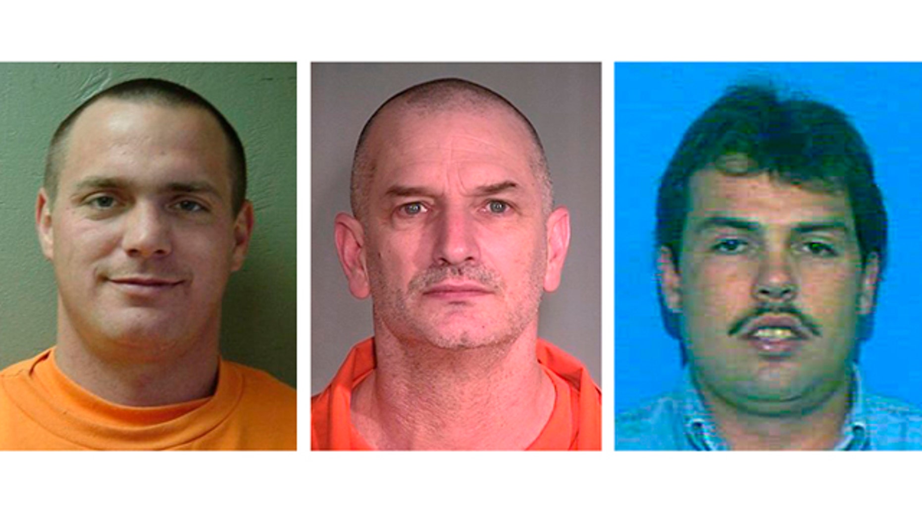 In this combination of undated photos provided by the Mohave County Sheriff's Office, Tracy Province, left, John McClusky, center, Daniel Renwick are shown. The three inmates, all convicted of murder, escaped from a northwest Arizona prison on Friday, July 30, 2010. The men are considered armed and dangerous. (AP Photo/Mohave County Sheriff's Office)