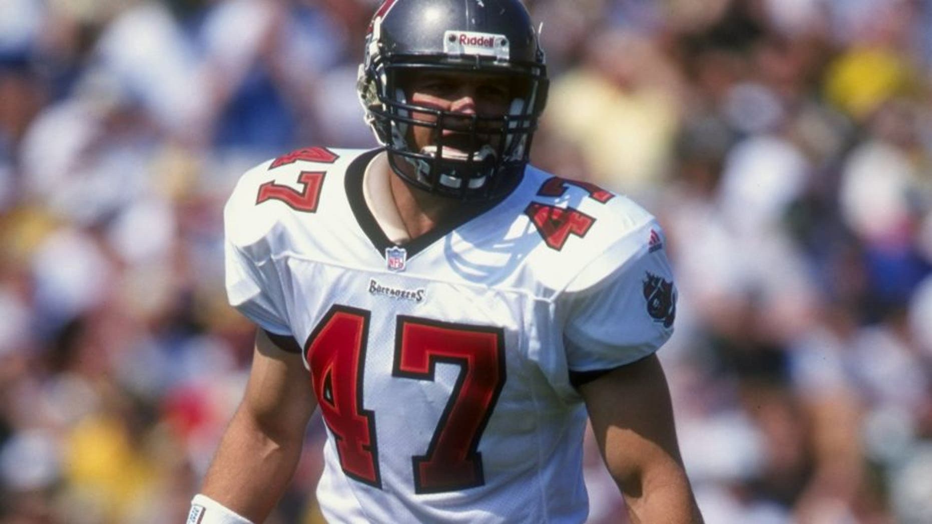 13 Sep 1998: John Lynch #47 of the Tampa Bay Buccaneers looks on during the game against the Green Bay Packers at Lambeau Field in Green Bay, Wisconsin. The Packers defeated the Buccaneers 23-15.