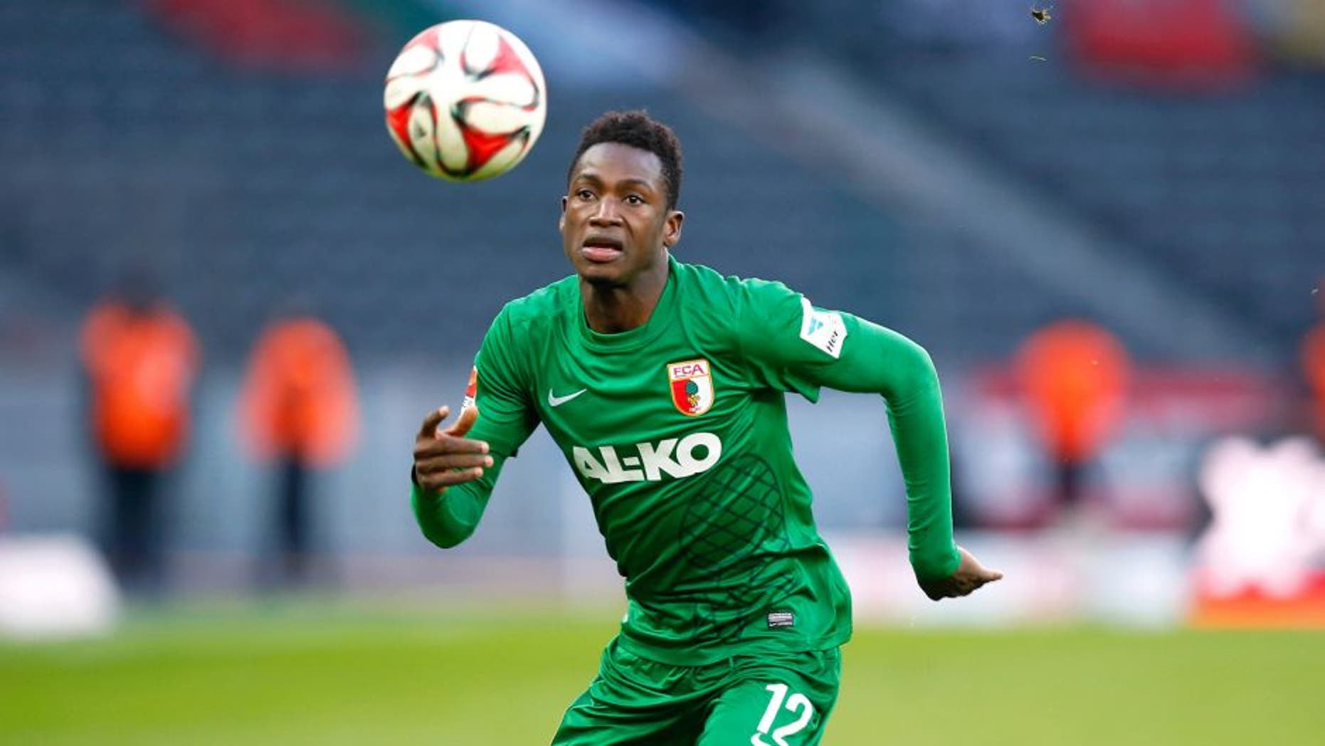 BERLIN, GERMANY - FEBRUARY 28: Abdul Rahman Baba of Augsburg runs with the ball during the Bundesliga match between Hertha BSC and FC Augsburg at Olympiastadion on February 28, 2015 in Berlin, Germany. (Photo by Boris Streubel/Bongarts/Getty Images)