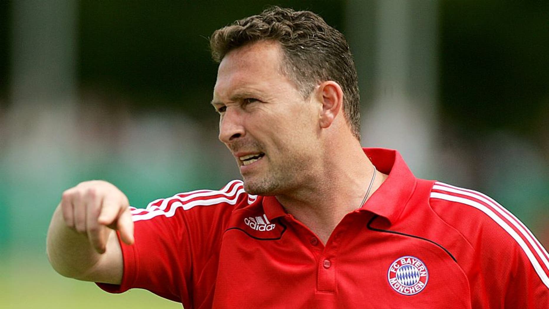 MUNICH, GERMANY - JUNE 27: Stephan Beckenbauer, headcoach of Bayern gestures during the B-Juniors match Bayern Muenchen vs VfB Stuttgart at the Sportpark Aschheim on June 27, 2009 in Aschheim, Germany. (Photo by Johannes Simon/Bongarts/Getty Images)
