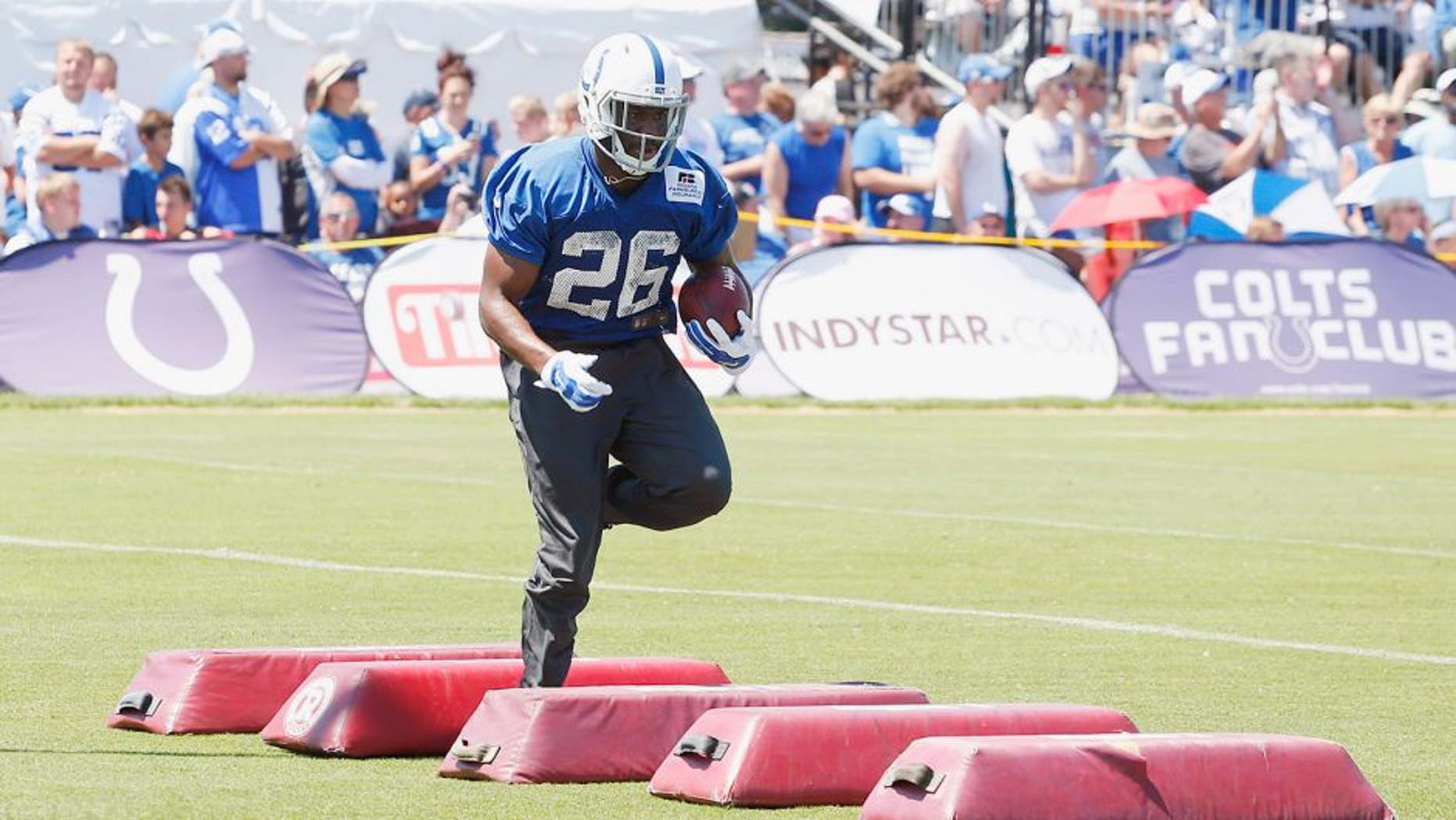 Aug 2, 2015; Anderson, IN, USA; Indianapolis Colts running back Vick Ballard (26) goes through drills during training camp at Anderson University. Mandatory Credit: Brian Spurlock-USA TODAY Sports