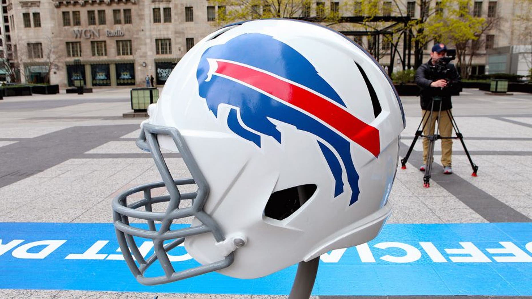 CHICAGO - APRIL 30: Buffalo Bills NFL football helmet is on display in Pioneer Court to commemorate the NFL Draft 2015 in Chicago on April 30, 2015 in Chicago, Illinois. (Photo By Raymond Boyd/Getty Images)