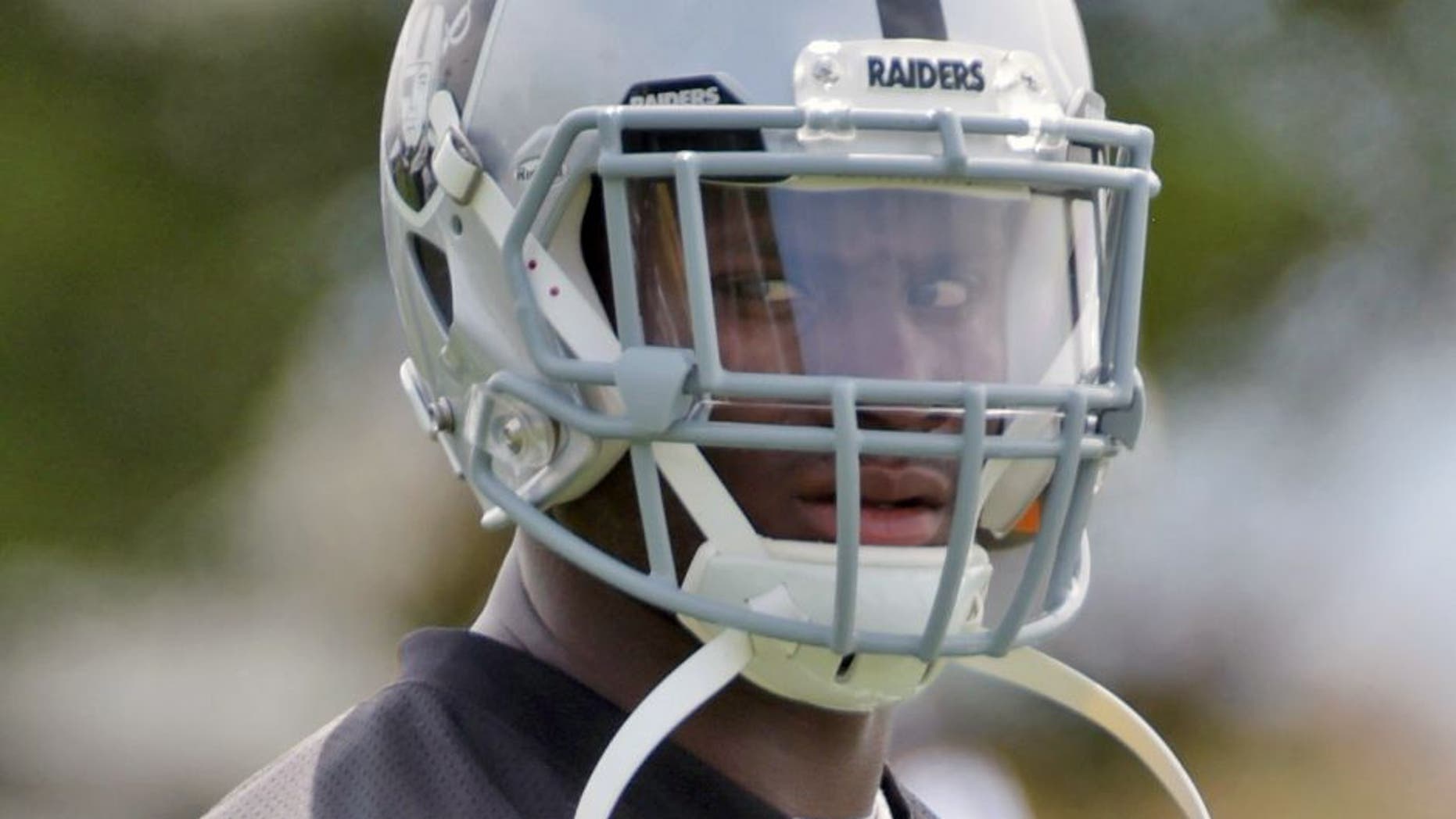 Jun 9, 2015; Oakland, CA, USA; Oakland Raiders running back Latavius Murray (28) at minicamp at the Raiders practice facility. Mandatory Credit: Kirby Lee-USA TODAY Sports