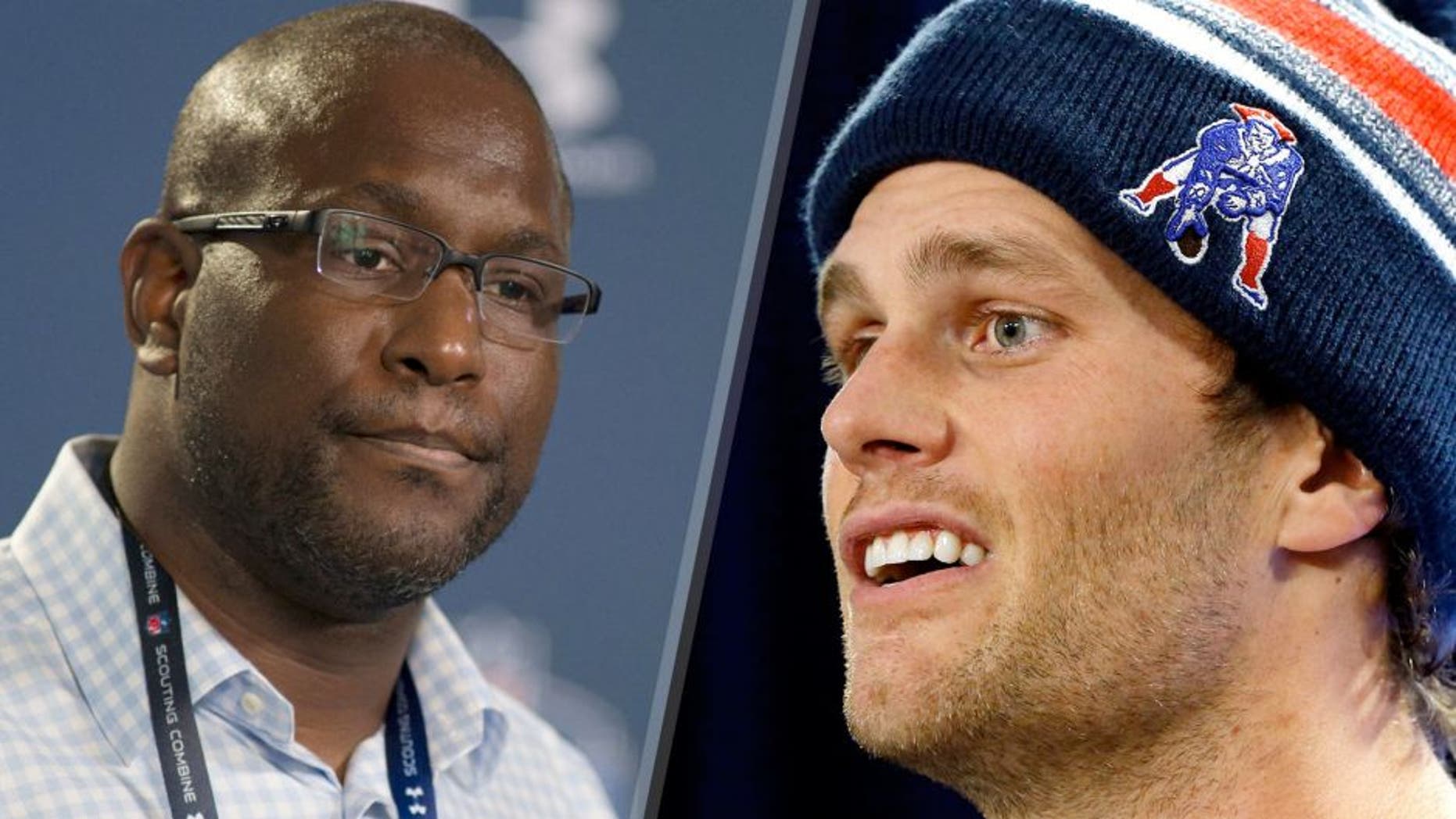 Feb 19, 2015; Indianapolis, IN, USA; Cleveland Browns general manager Ray Farmer speaks to the media at the 2015 NFL Combine at Lucas Oil Stadium. Mandatory Credit: Trevor Ruszkowski-USA TODAY Sports New England Patriots quarterback Tom Brady speaks at a news conference in Foxborough, Mass., Thursday, Jan. 22, 2015. Brady said Thursday that he did not know how New England ended up using underinflated balls in its win Sunday against the Indianapolis Colts in the AFC Championship game. (AP Photo/Elise Amendola)