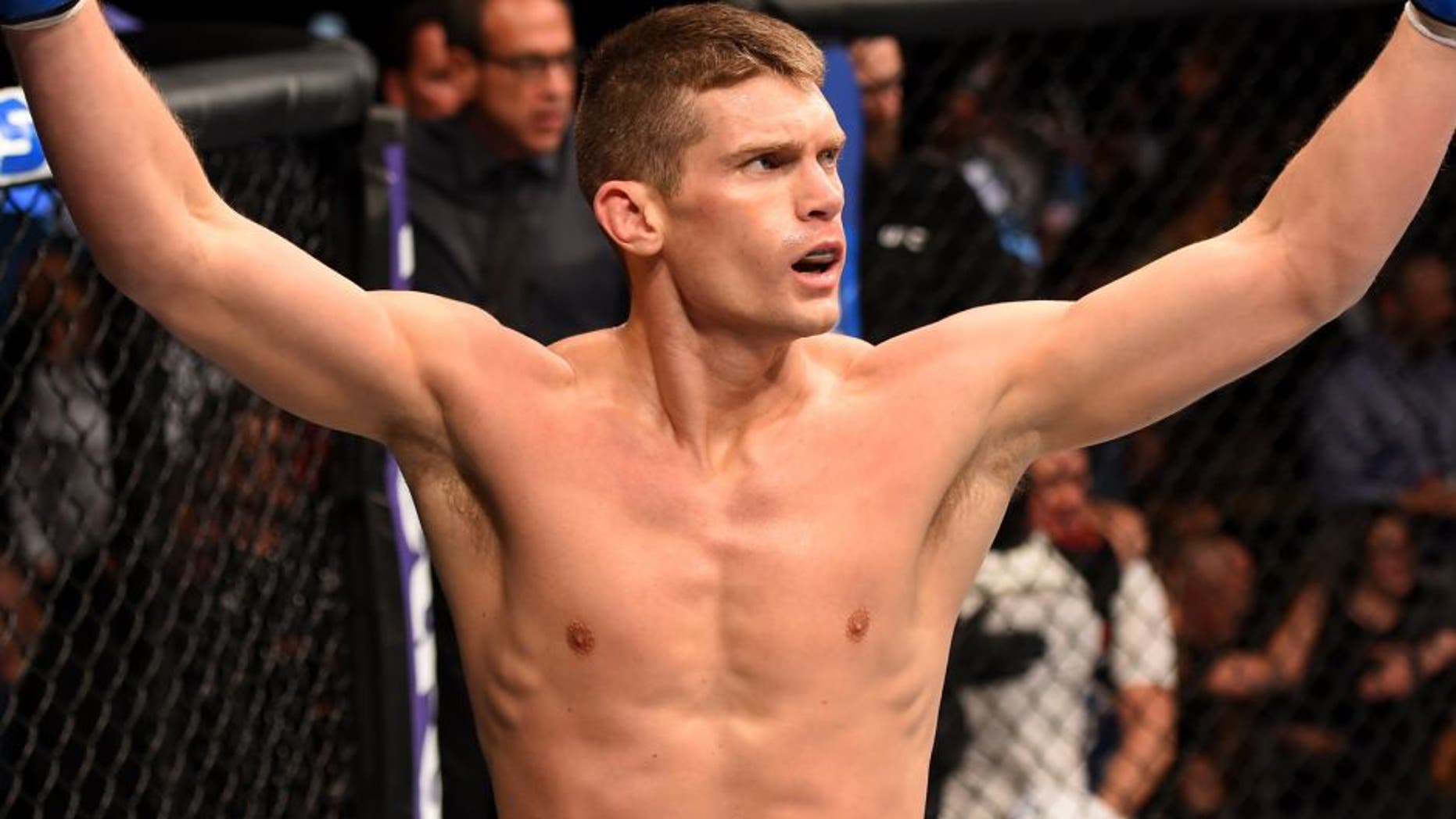 LAS VEGAS, NV - FEBRUARY 06: Stephen Thompson celebrates after defeating Johny Hendricks in their welterweight fight during the UFC Fight Night event at MGM Grand Garden Arena on February 6, 2016 in Las Vegas, Nevada. (Photo by Josh Hedges/Zuffa LLC/Zuffa LLC via Getty Images)