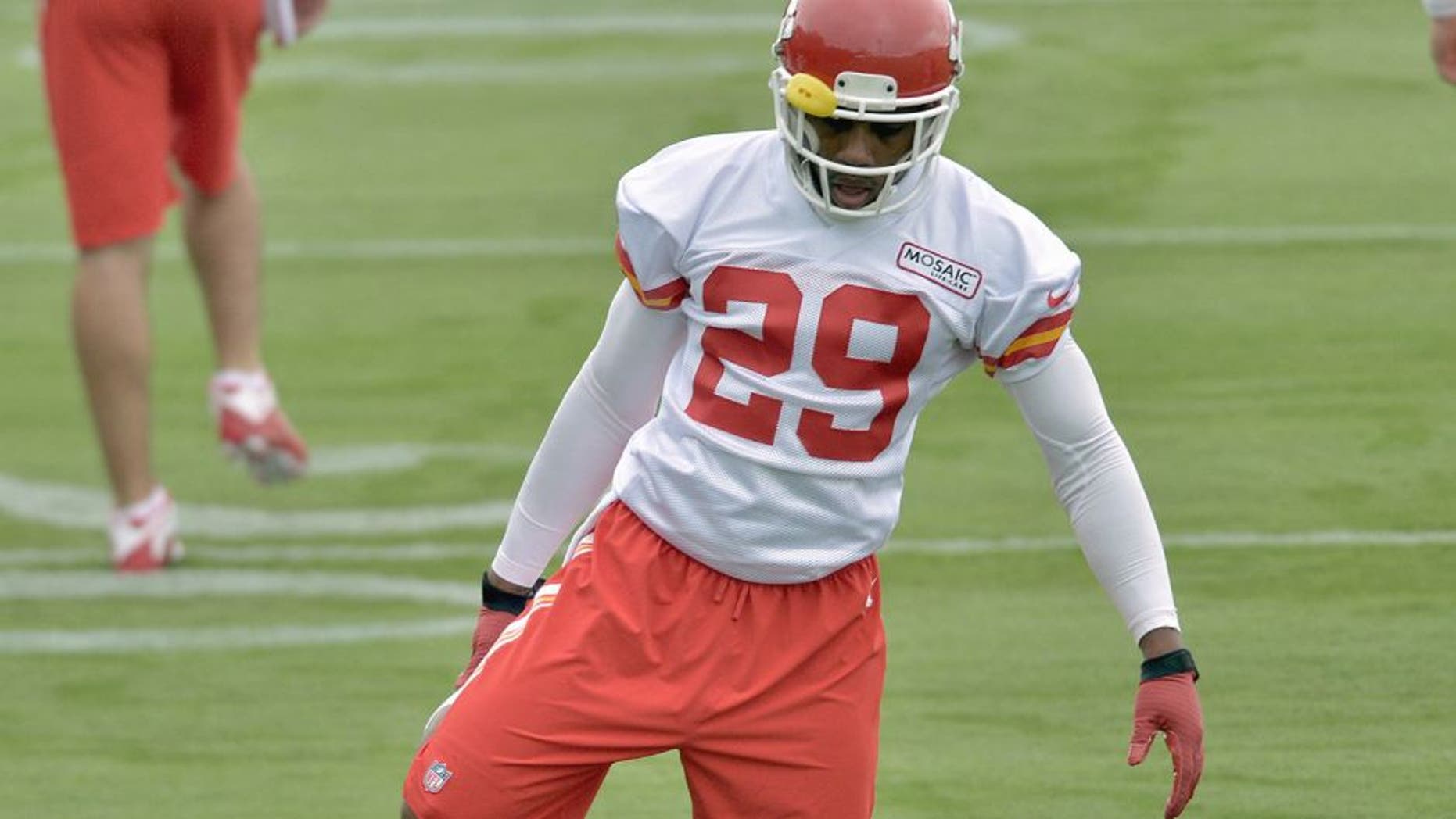 Jul 29, 2015; St. Joseph, MO, USA; Kansas City Chiefs strong safety Eric Berry (29) stretches during the first day of training camp at Missouri Western State University. Mandatory Credit: Denny Medley-USA TODAY Sports
