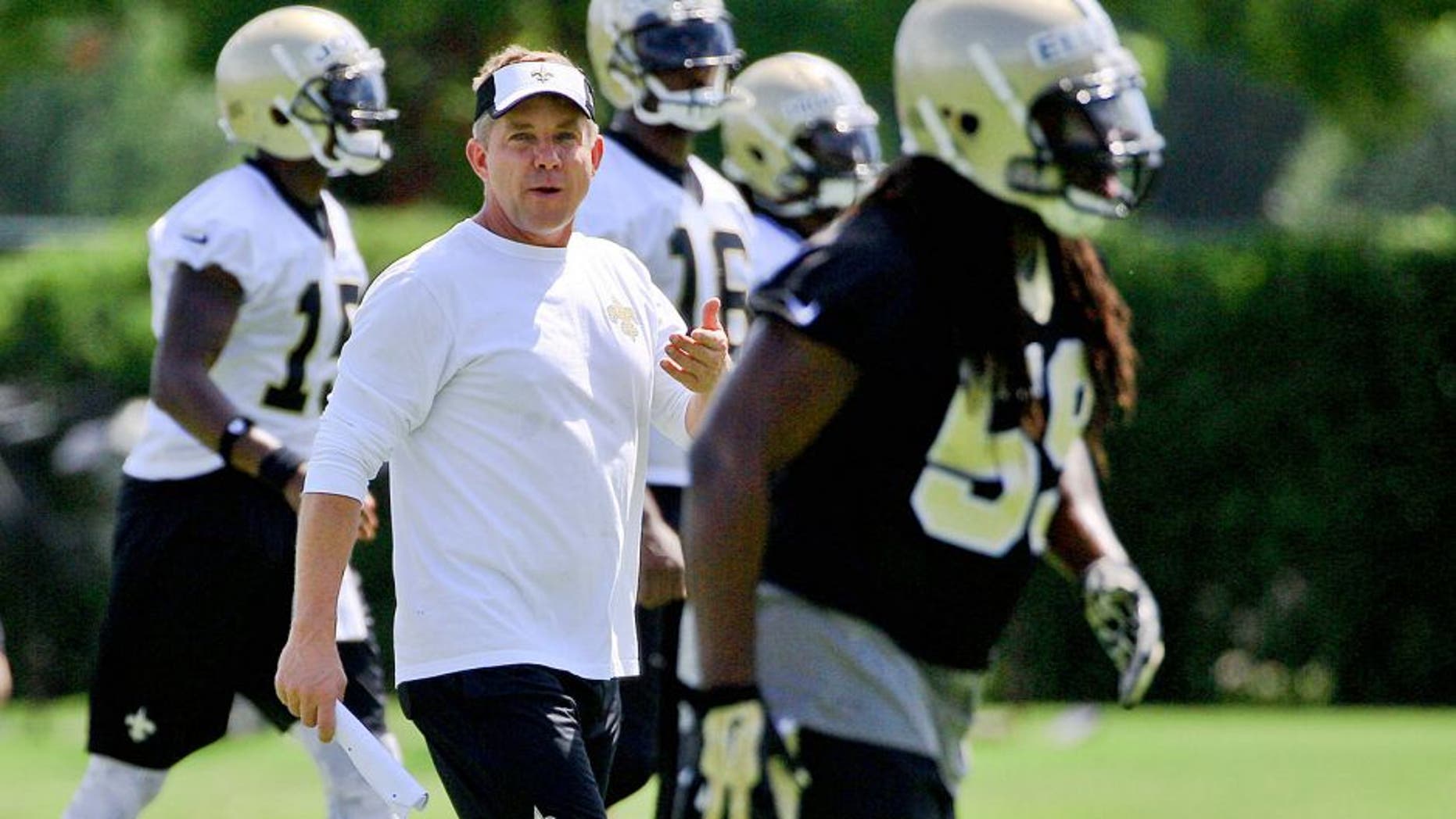 May 28, 2015; New Orleans, LA, USA; New Orleans Saints head coach Sean Payton during organized team activities at the New Orleans Saints Training Facility. Mandatory Credit: Derick E. Hingle-USA TODAY Sports