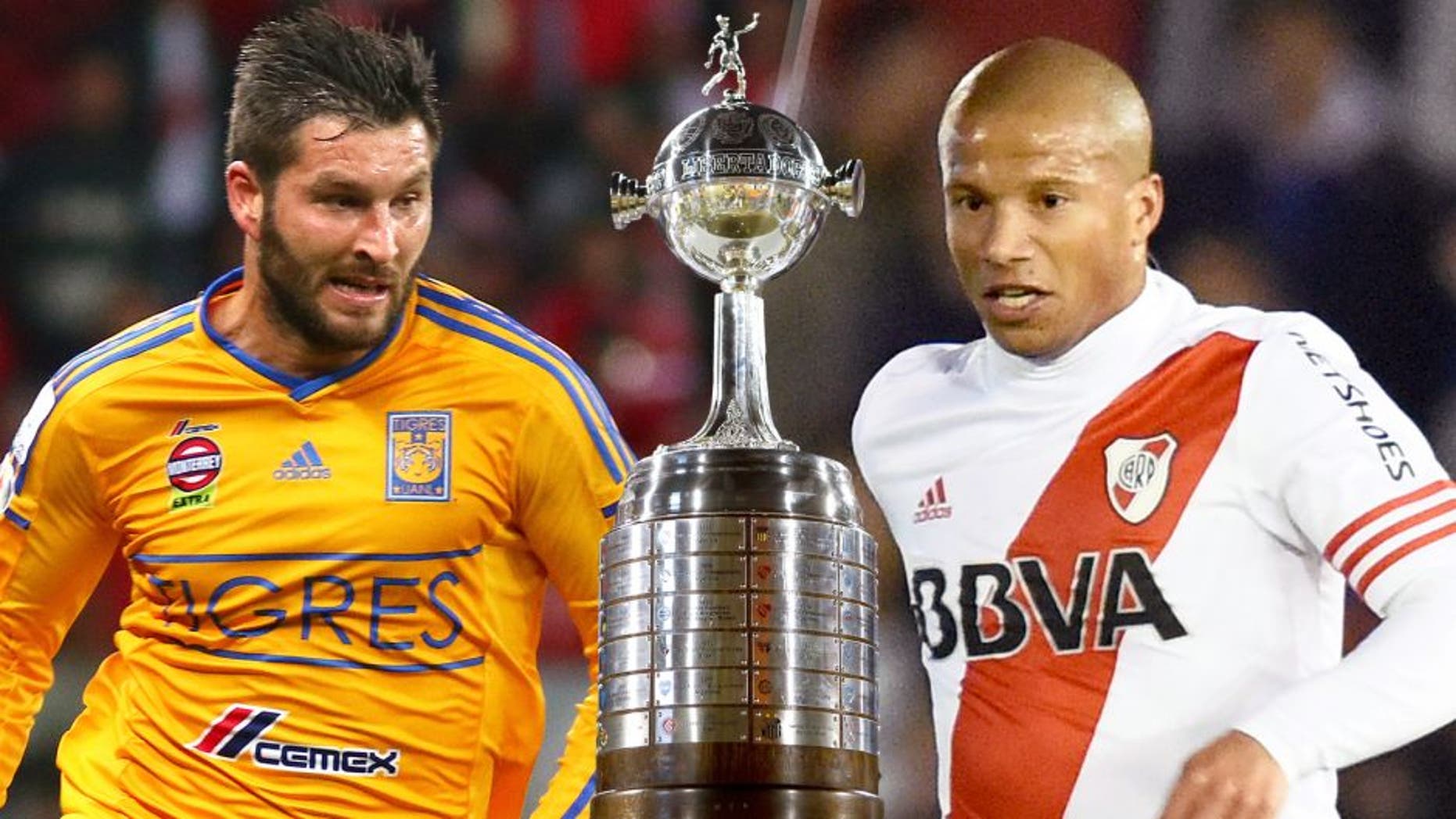 PORTO ALEGRE, BRAZIL - JULY 15: Andre Pierre Gignac of Tigres during the match between Internacional v Tigres as part of Copa Bridgestone Libertadores 2015 Semi-Finals at Estadio Beira-Rio on July 15, 2015 in Porto Alegre, Brazil. (Photo by Lucas Uebel/Getty Images) VICTORIA, ARGENTINA - JULY 08: Carlos Sanchez of River Plate plays the ball during a match between Tigre and River Plate as part of 13th round of Torneo Primera Division 2015 at Jose Dellagiovanna Stadium on July 08, 2015 in Victoria, Argentina. (Photo by Amilcar Orfali/LatinContent/Getty Images) ASUNCION, PARAGUAY - AUGUST 6: A view of the trophy during a first leg final match between Nacional and San Lorenzo as part of Copa Bridgestone Libertadores 2014 at Defensores del Chaco Stadium on August 6, 2014 in Asuncion, Paraguay. (Photo by Gabriel Rossi/LatinContent/Getty Images)