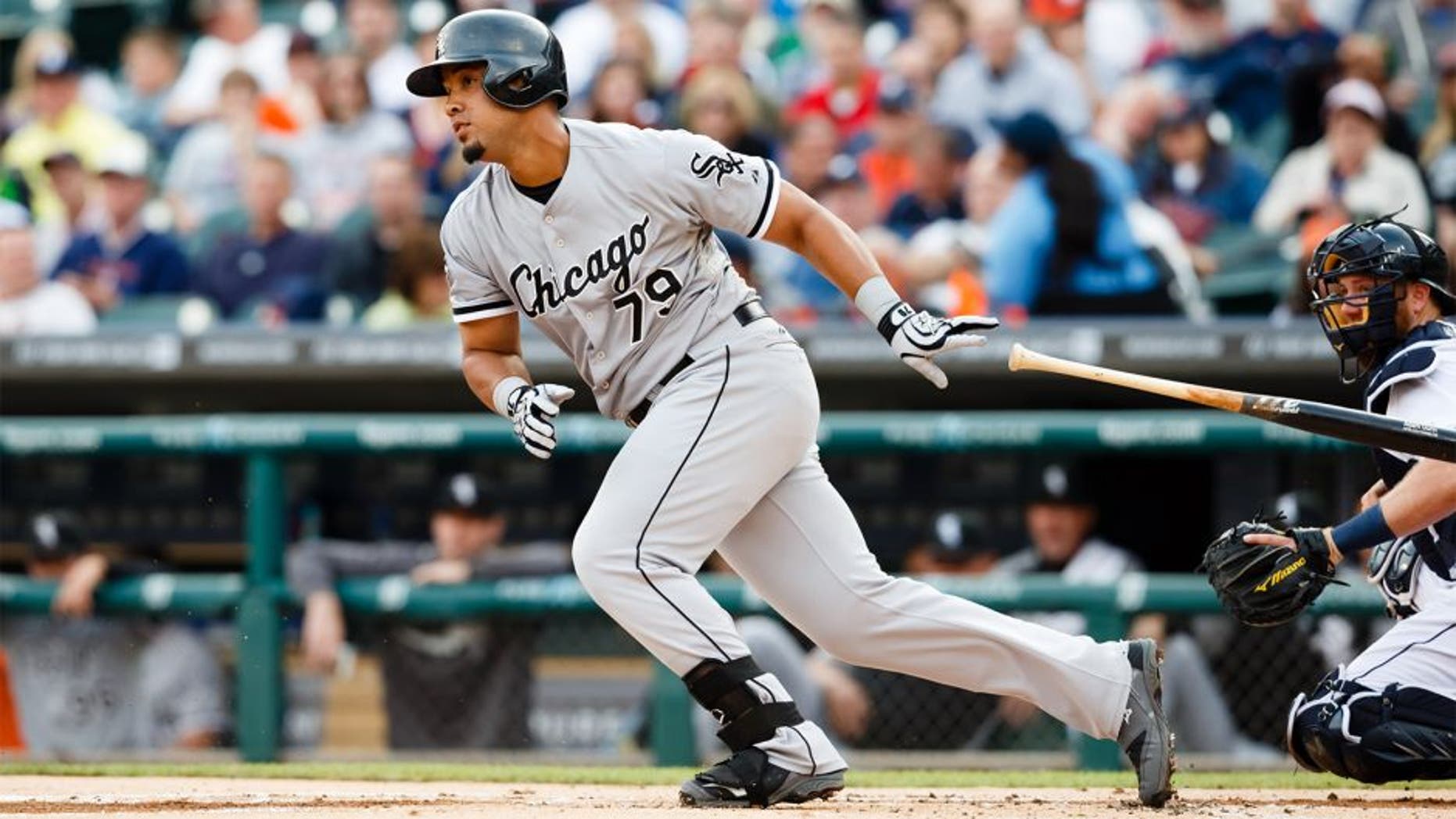 Jul 29, 2014; Detroit, MI, USA; Chicago White Sox first baseman Jose Abreu (79) at bat against the Detroit Tigers at Comerica Park. Mandatory Credit: Rick Osentoski-USA TODAY Sports