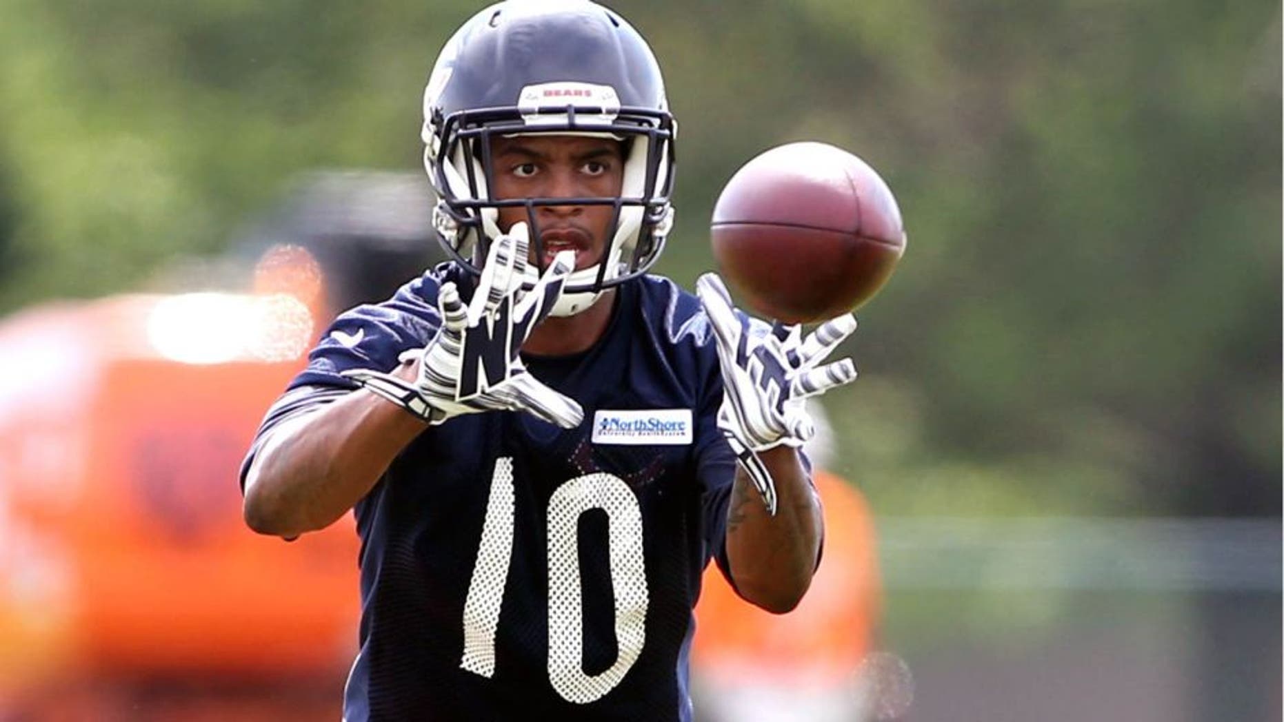 Jul 25, 2014; Chicago, IL, USA; Chicago Bears receiver Marquess Wilson catches a pass during training camp at Olivet Nazarene University. Mandatory Credit: Jerry Lai-USA TODAY Sports