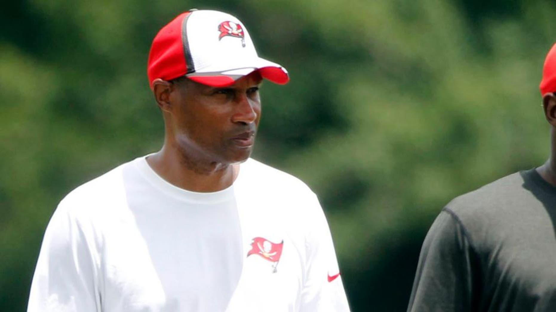 Jul 28, 2014; Tampa, FL, USA; Tampa Bay Buccaneers defensive coordinator Leslie Frazier during training camp at One Buc Place. Mandatory Credit: Kim Klement-USA TODAY Sports
