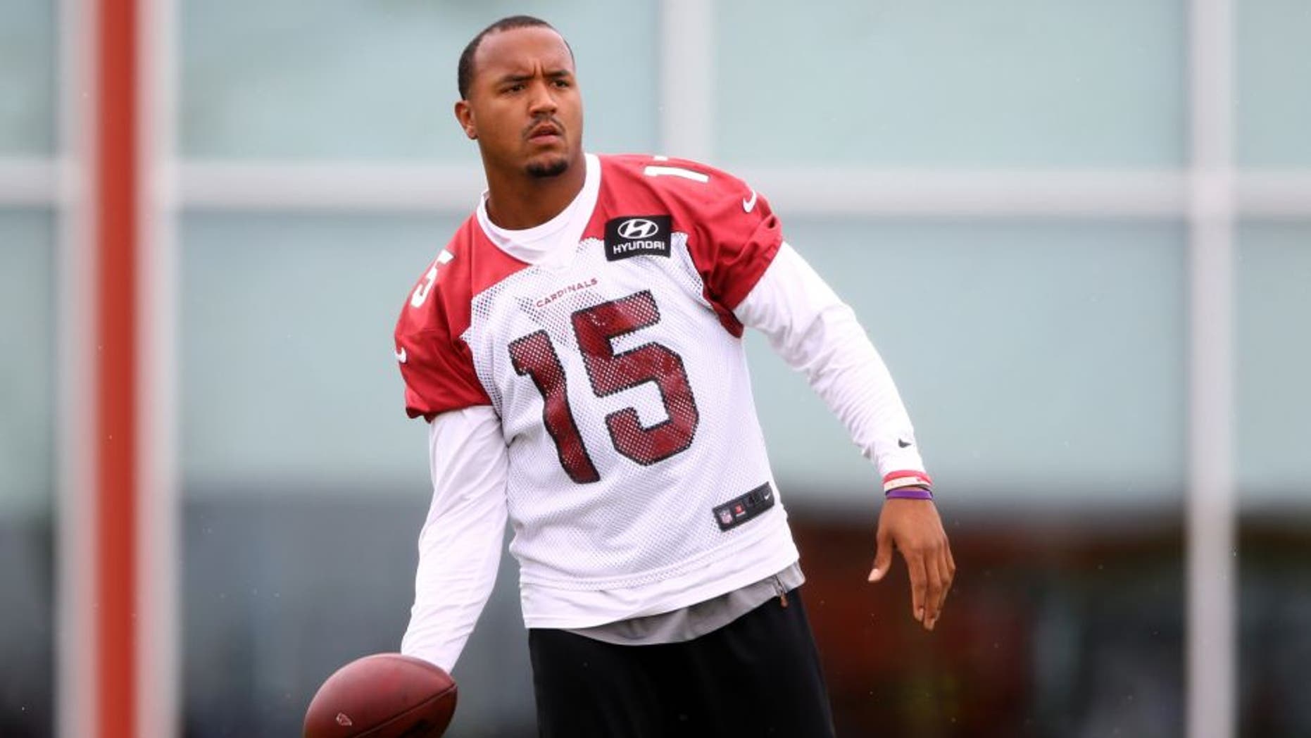 Jun 9, 2015; Tempe, AZ, USA; Arizona Cardinals wide receiver Michael Floyd during minicamp practice at the Cardinals Training Facility. Mandatory Credit: Mark J. Rebilas-USA TODAY Sports