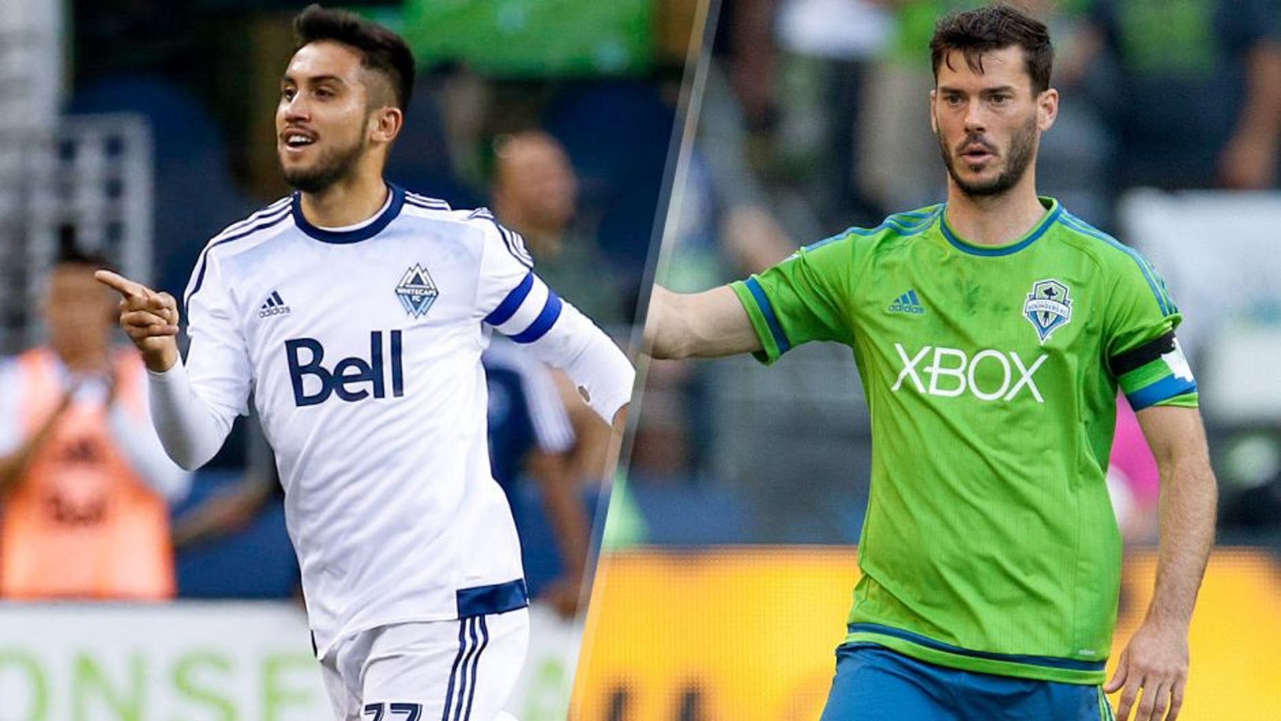 Aug 1, 2015; Seattle, WA, USA; Vancouver Whitecaps midfielder Pedro Morales (77) celebrates after scoring a goal against the Seattle Sounders FC during the second half at CenturyLink Field. Mandatory Credit: Joe Nicholson-USA TODAY Sports May 27, 2015; Seattle, WA, USA; Seattle Sounders FC midfielder Brad Evans (3) dribbles against the Colorado Rapids during the first half at CenturyLink Field. The Sounders beat Colorado 1-0. Mandatory Credit: Jennifer Buchanan-USA TODAY Sports