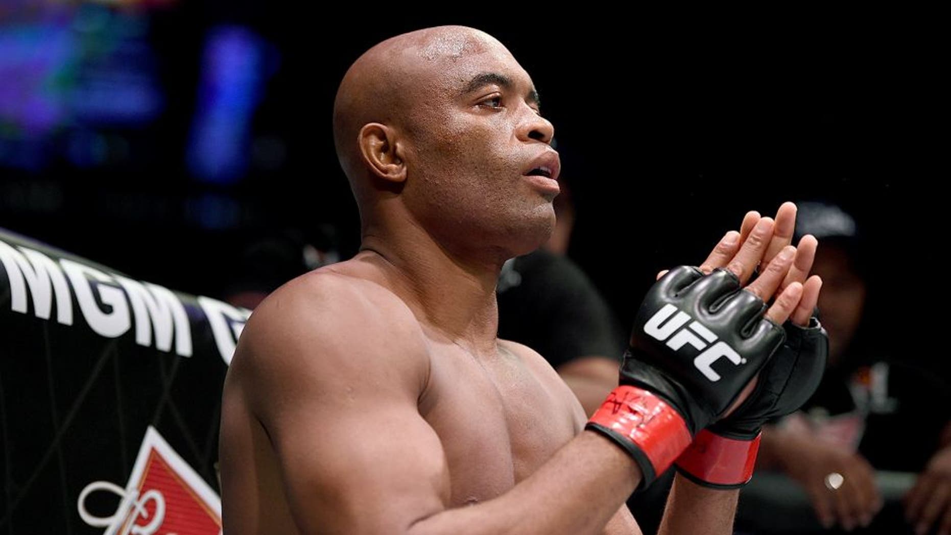 LAS VEGAS, NV - JANUARY 31: Anderson Silva prepares to face Nick Diaz in their middleweight bout during the UFC 183 event at the MGM Grand Garden Arena on January 31, 2015 in Las Vegas, Nevada. (Photo by Josh Hedges/Zuffa LLC/Zuffa LLC via Getty Images)