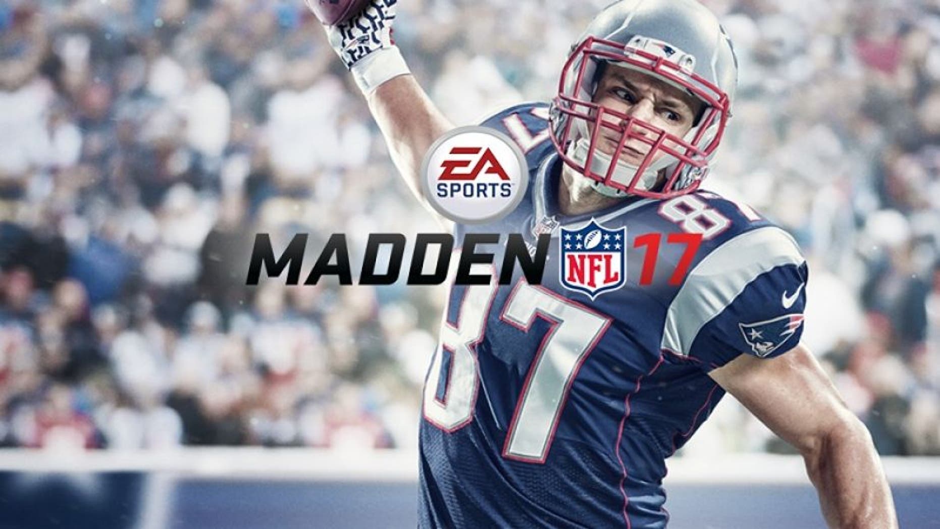 File photo: Patriots TE Rob Gronkowski appears on the cover of Madden NFL 17. A simulation of this year's game, Madden 19, has the Rams edging the Patriots in a close matchup. (Credit: EA)