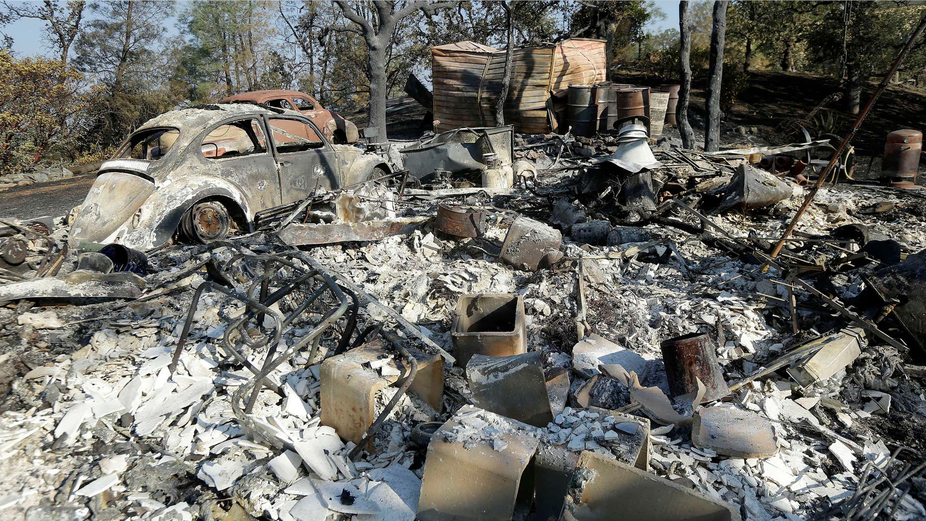 Aug. 6, 2015: The charred remains of a property is shown near Clearlake, Calif.