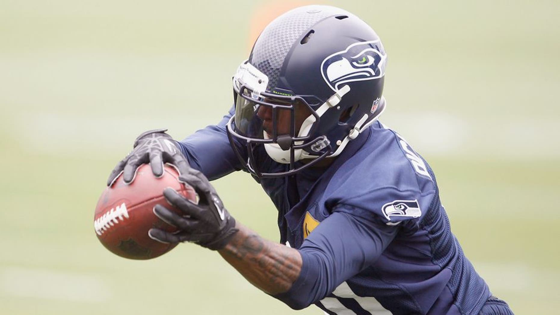 Jun 17, 2014; Renton, WA, USA; Seattle Seahawks wide receiver Paul Richardson (10) catches a pass during minicamp at the Virginia Mason Athletic Center. Mandatory Credit: Joe Nicholson-USA TODAY Sports
