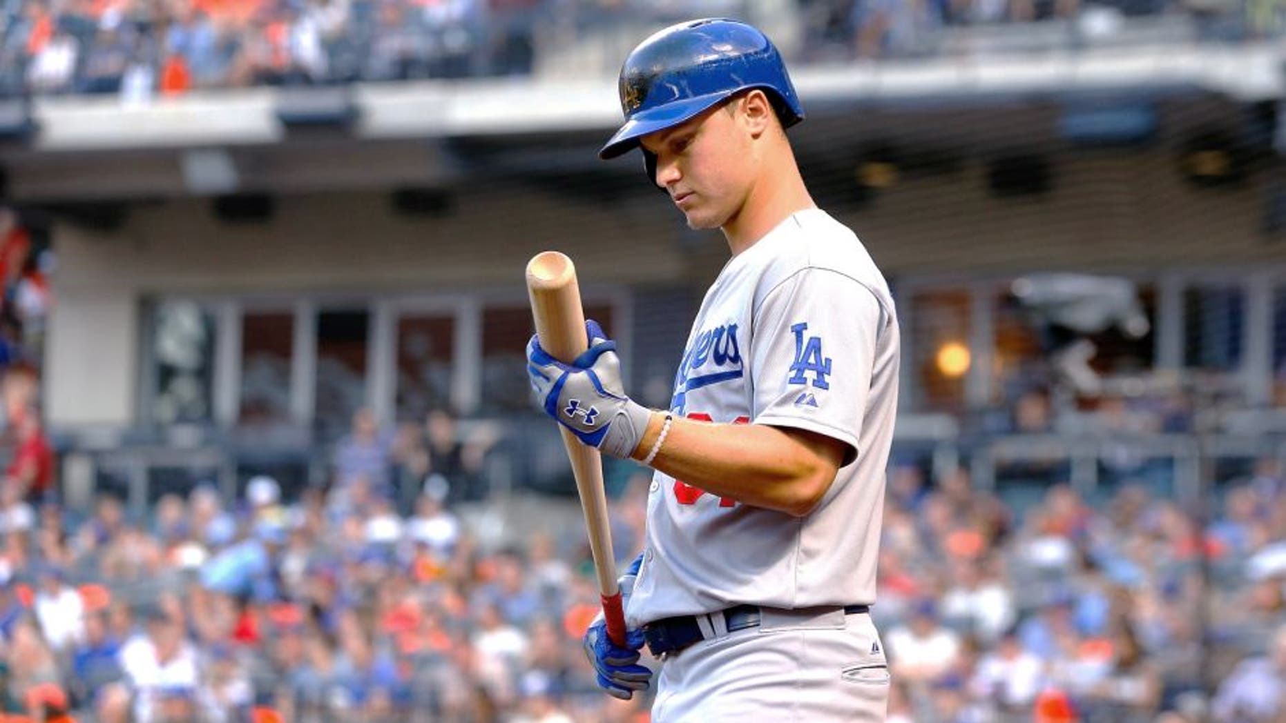 NEW YORK, NY - JULY 24: (NEW YORK DAILIES OUT) Joc Pederson #31 of the Los Angeles Dodgers in action against the New York Mets at Citi Field on July 24, 2015 in the Flushing neighborhood of the Queens borough of New York City. The Dodgers defeated the Mets 7-2. (Photo by Jim McIsaac/Getty Images)