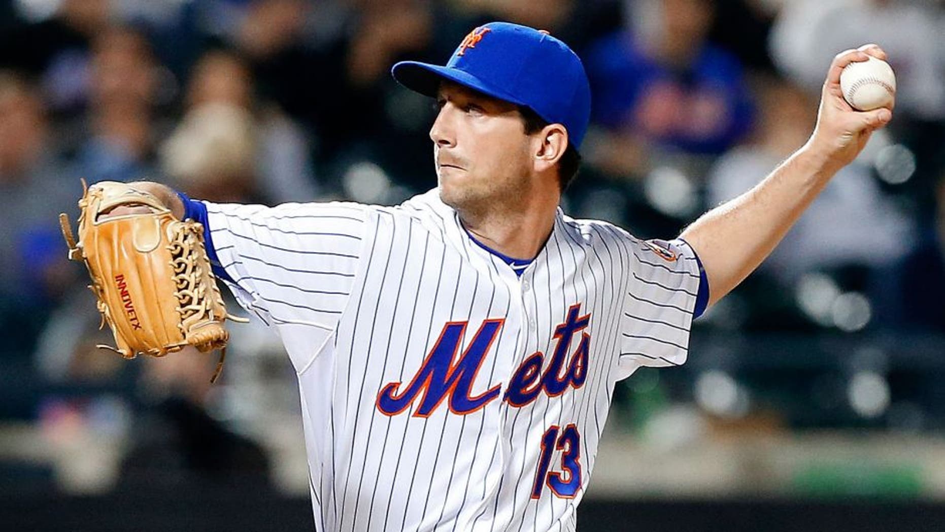 NEW YORK, NY - APRIL 17: (NEW YORK DAILIES OUT) Jerry Blevins #13 of the New York Mets in action against the Miami Marlins at Citi Field on April 17, 2015 in the Flushing neighborhood of the Queens borough of New York City. The Mets defeated the Marlins 4-1. (Photo by Jim McIsaac/Getty Images)