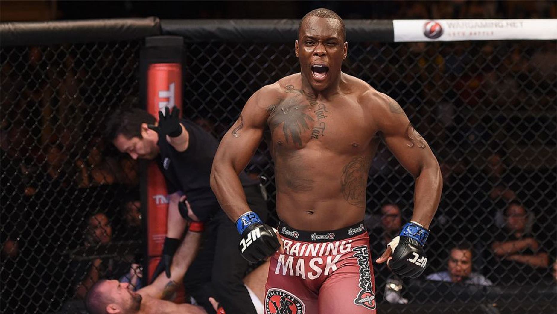 UBERLANDIA, BRAZIL - NOVEMBER 08: Ovince Saint Preux of the United States celebrates after defeating Mauricio âShogunâ Rua of Brazil by TKO in their light heavyweight bout during the UFC Fight Night at Sabiazinho Gymnasium on November 8, 2014 in Uberlandia, Brazil. (Photo by Buda Mendes/Zuffa LLC/Zuffa LLC via Getty Images)
