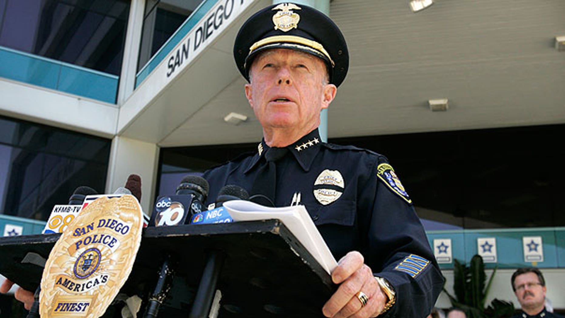 Aug. 7: San Diego police Chief William Lansdowne speaks about the Officer Jeremy Henwood at a press conference in San Diego.