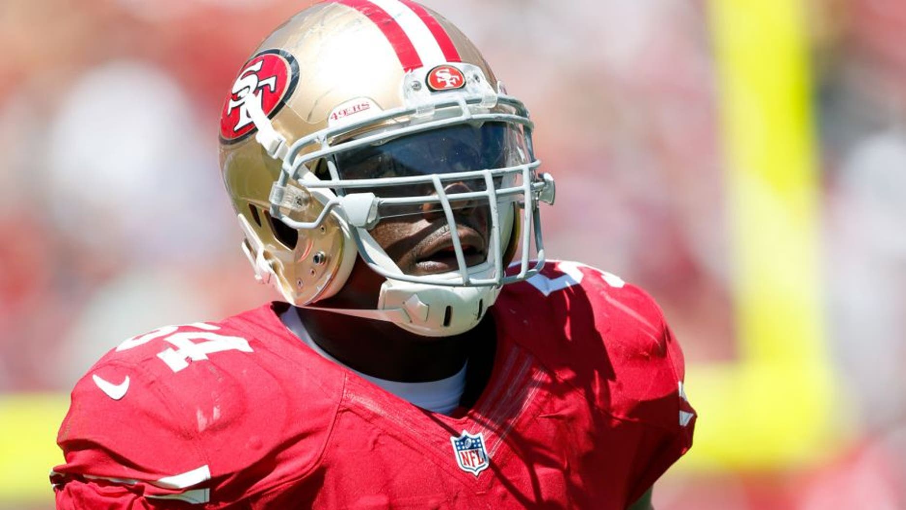 SANTA CLARA, CA - AUGUST 17: Nick Moody #54 of the San Francisco 49ers stands on the field during the game against the Denver Broncos at Levi Stadium on August 17, 2014 in Santa Clara, California. The Broncos defeated the 49ers 34-0. (Photo by Michael Zagaris/San Francisco 49ers/Getty Images)