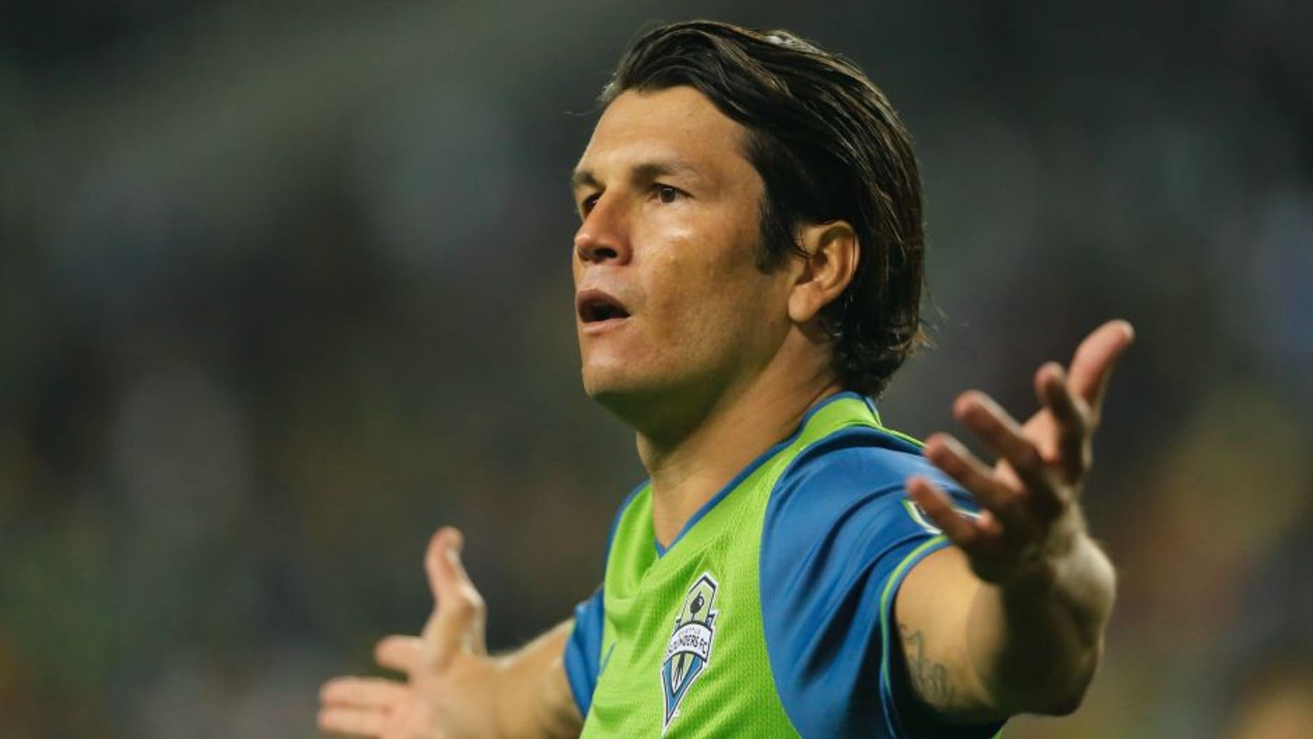 SEATTLE, WA - FEBRUARY 23: Nelson Valdez of the Seattle Sounders during the CONCACAF Champions League match between Seattle Sounders and Club America at CenturyLink Field on February 23, 2016 in Seattle, Washington. (Photo by Matthew Ashton - AMA/Getty Images)