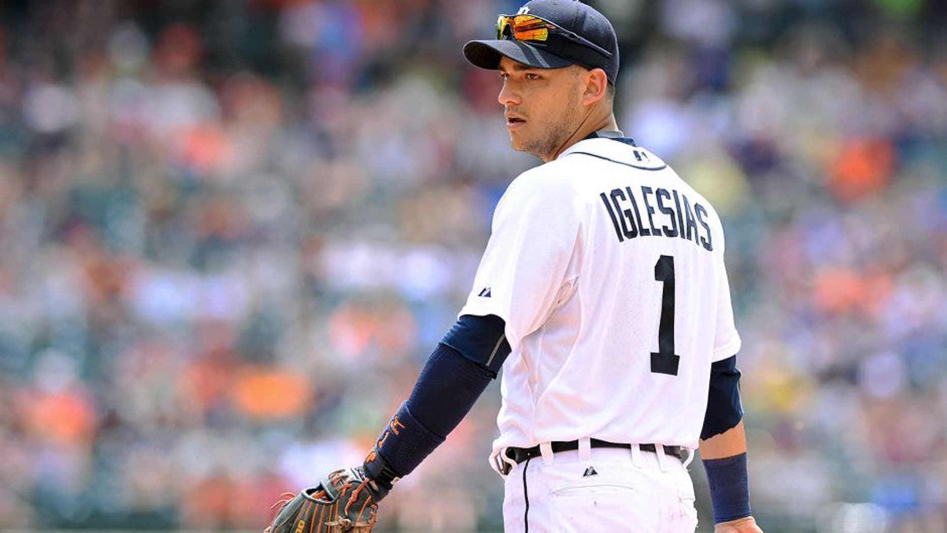 DETROIT, MI - JULY 19: Jose Iglesias #1 of the Detroit Tigers looks on during the game against the Baltimore Orioles at Comerica Park on July 19, 2015 in Detroit, Michigan. The Orioles defeated the Tigers 9-3. (Photo by Mark Cunningham/MLB Photos via Getty Images)