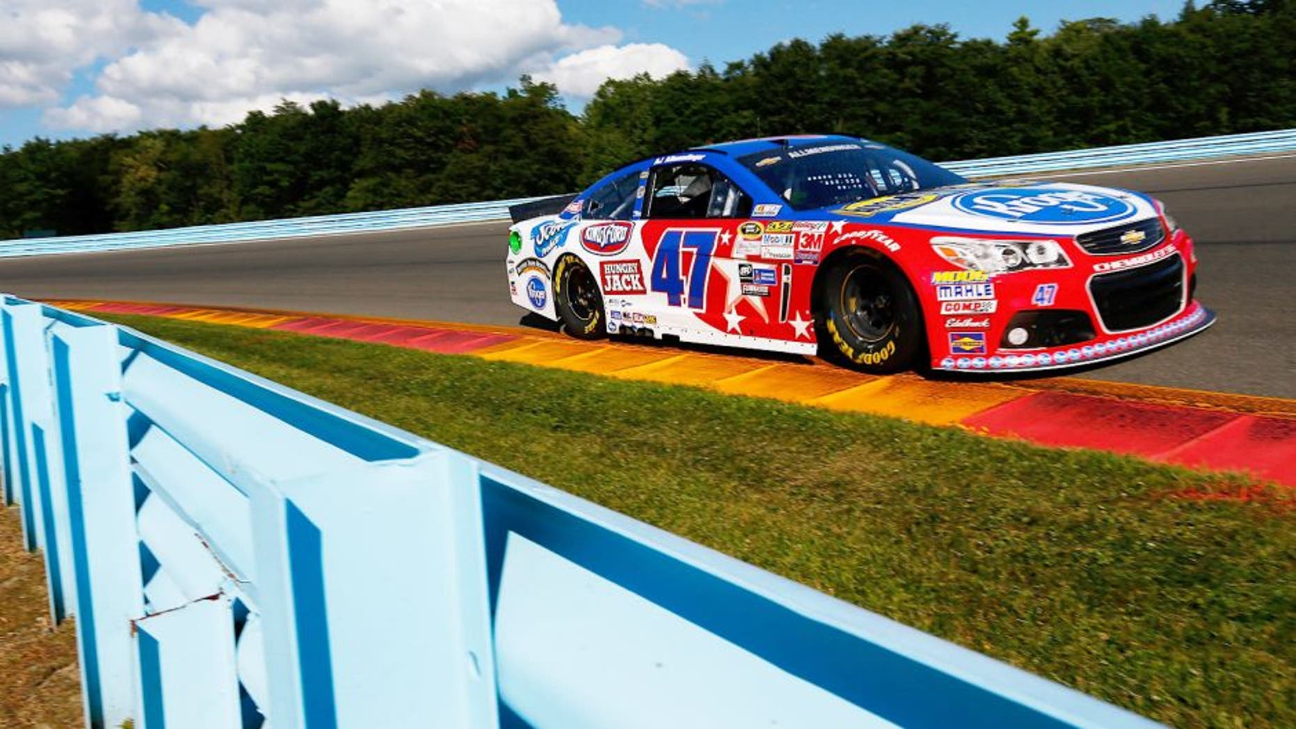 WATKINS GLEN, NY - AUGUST 07: AJ Allmendinger, driver of the #47 Kroger/Bush's Beans Chevrolet, practices for the NASCAR Sprint Cup Series Cheez-It 355 at Watkins Glen International on August 7, 2015 in Watkins Glen, New York. (Photo by Jonathan Ferrey/Getty Images)