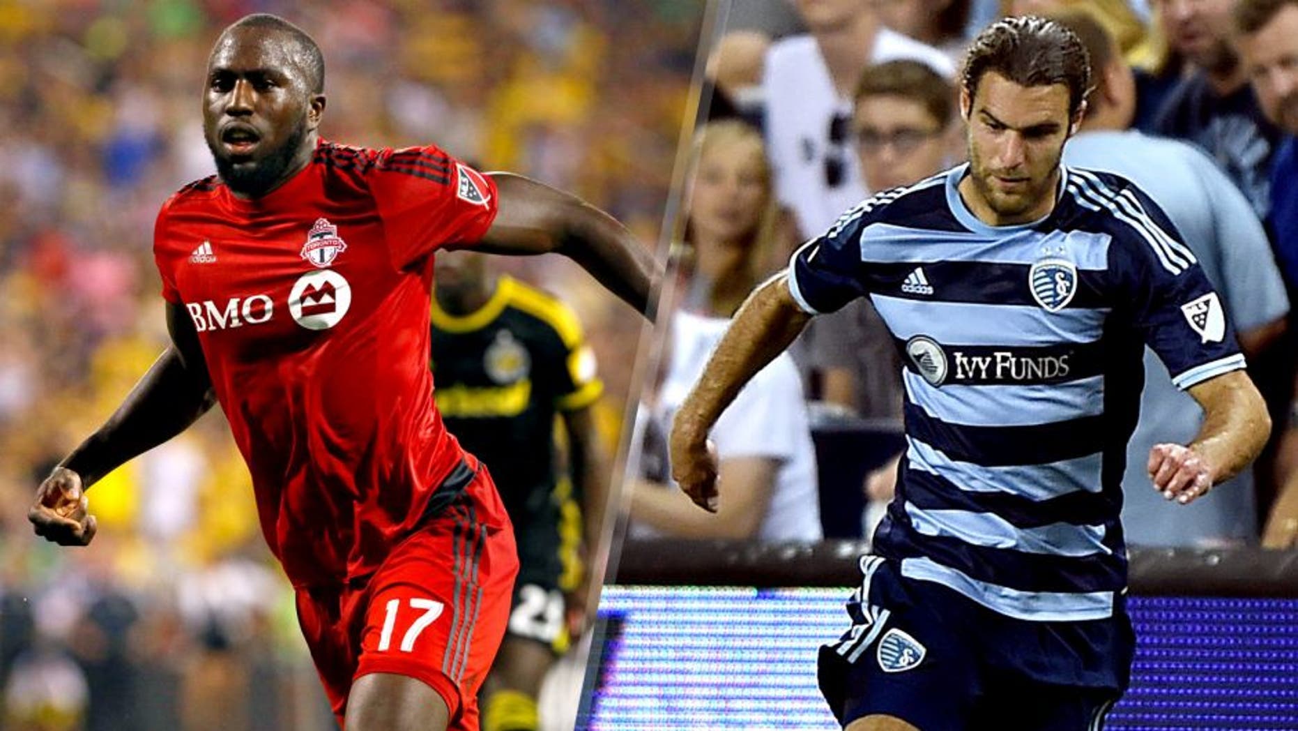 Jul 25, 2015; Columbus, OH, USA; Toronto FC forward Jozy Altidore (17) reacts to scoring a penalty kick during the second half against the Columbus Crew at MAPFRE Stadium. Mandatory Credit: Aaron Doster-USA TODAY Sports Jun 27, 2015; Kansas City, KS, USA; Sporting KC Graham Zusi (8) dribbles the ball up field against the Colorado Rapids during the second half at Sporting Park. Mandatory Credit: Peter G. Aiken-USA TODAY Sports