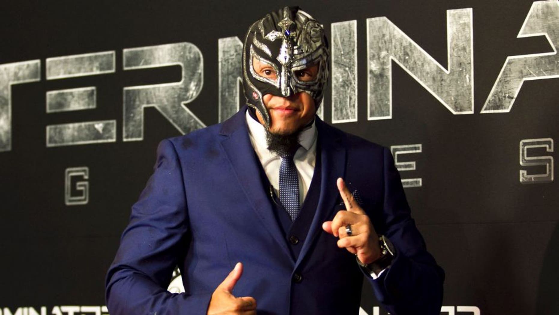 MEXICO CITY, MEXICO - JULY 01: Mexican wrestler Rey Mysterio Jr attends the Mexican Premiere of Terminator Genesis at Cinepolis Plaza Universidad on July 01, 2015 in Mexico City, Mexico. (Photo by Luis Ortiz/Clasos/LatinContent/Getty Images)