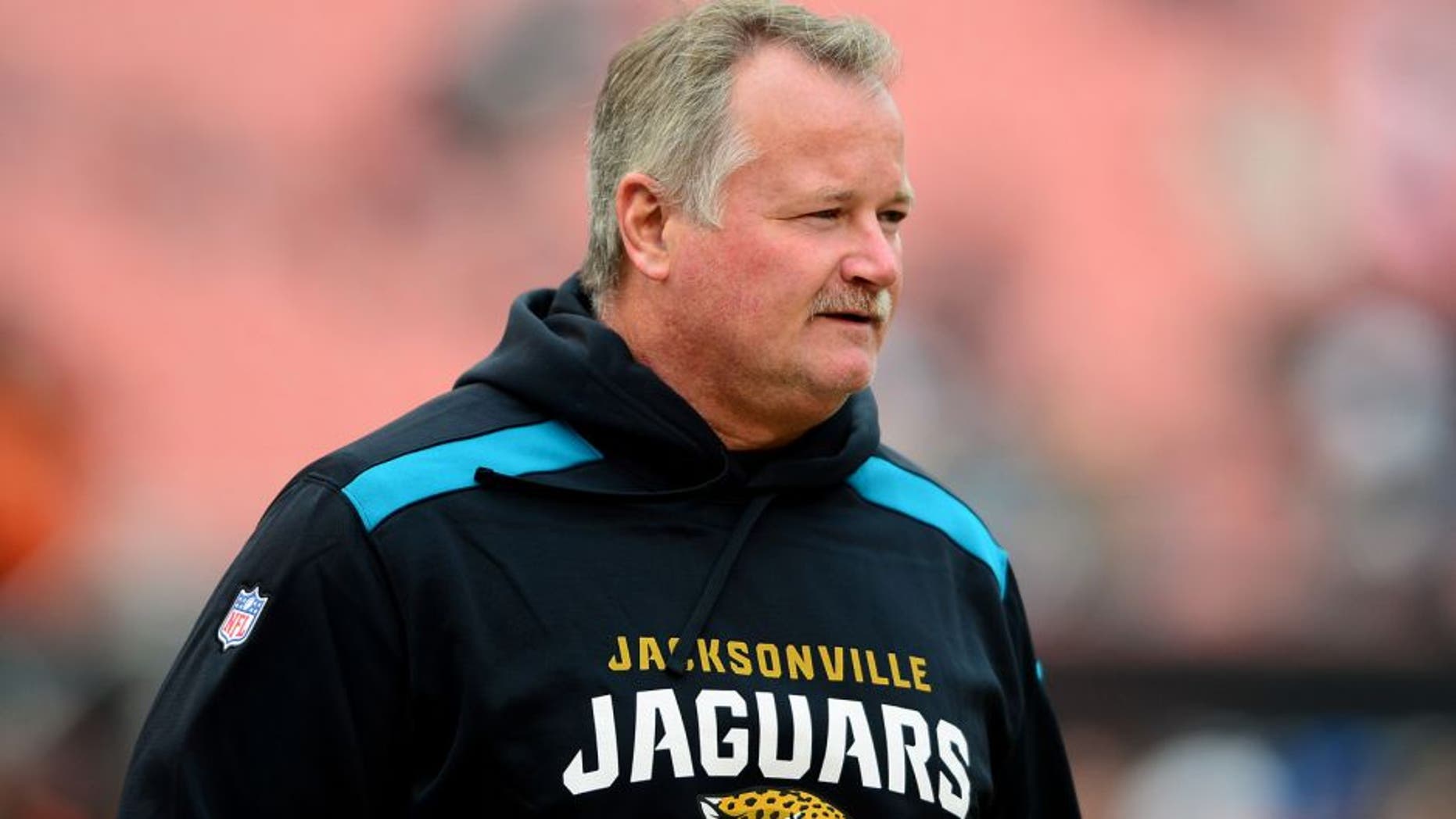 Dec 1, 2013; Cleveland, OH, USA; Jacksonville Jaguars offensive line coach George Yarno against the Cleveland Browns at FirstEnergy Stadium. Mandatory Credit: Andrew Weber-USA TODAY Sports