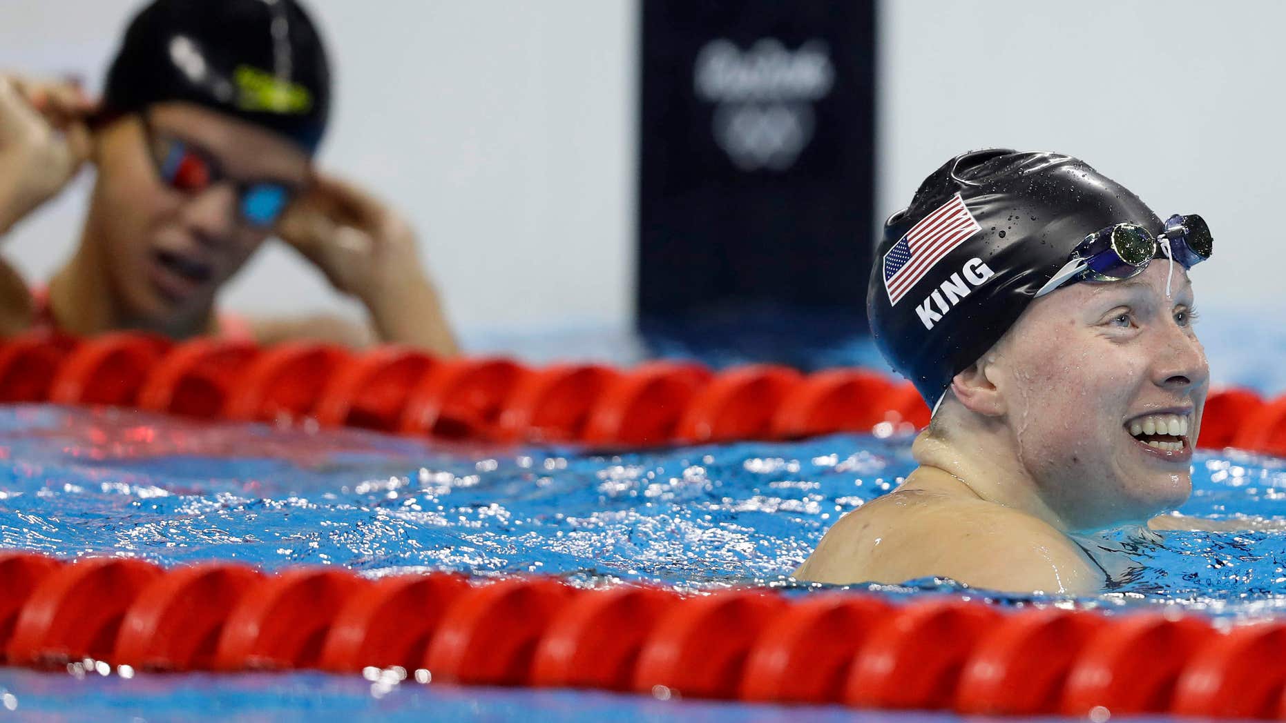United States' Lilly King celebrates after winning the gold medal in the women's 100-meter breaststroke final during the swimming competitions at the 2016 Summer Olympics, Monday, Aug. 8, 2016, in Rio de Janeiro, Brazil.