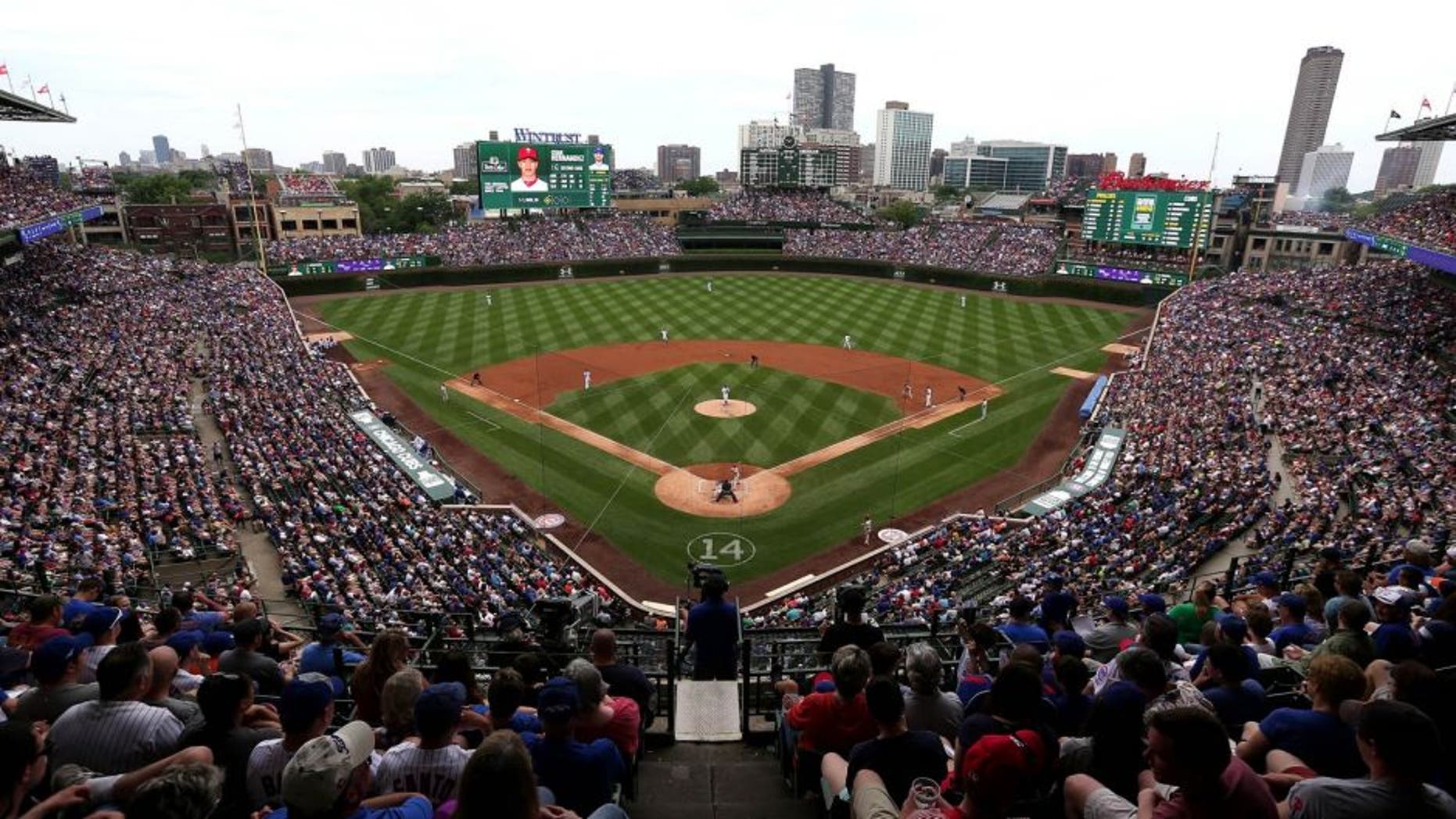 CHICAGO, IL - JULY 26: A general view of Wrigley Field as the Chicago Cubs take on the Philadelphia Phillies on July 26, 2015 in Chicago, Illinois. The Phillies defeated the Cubs 11-5. (Photo by Jonathan Daniel/Getty Images)