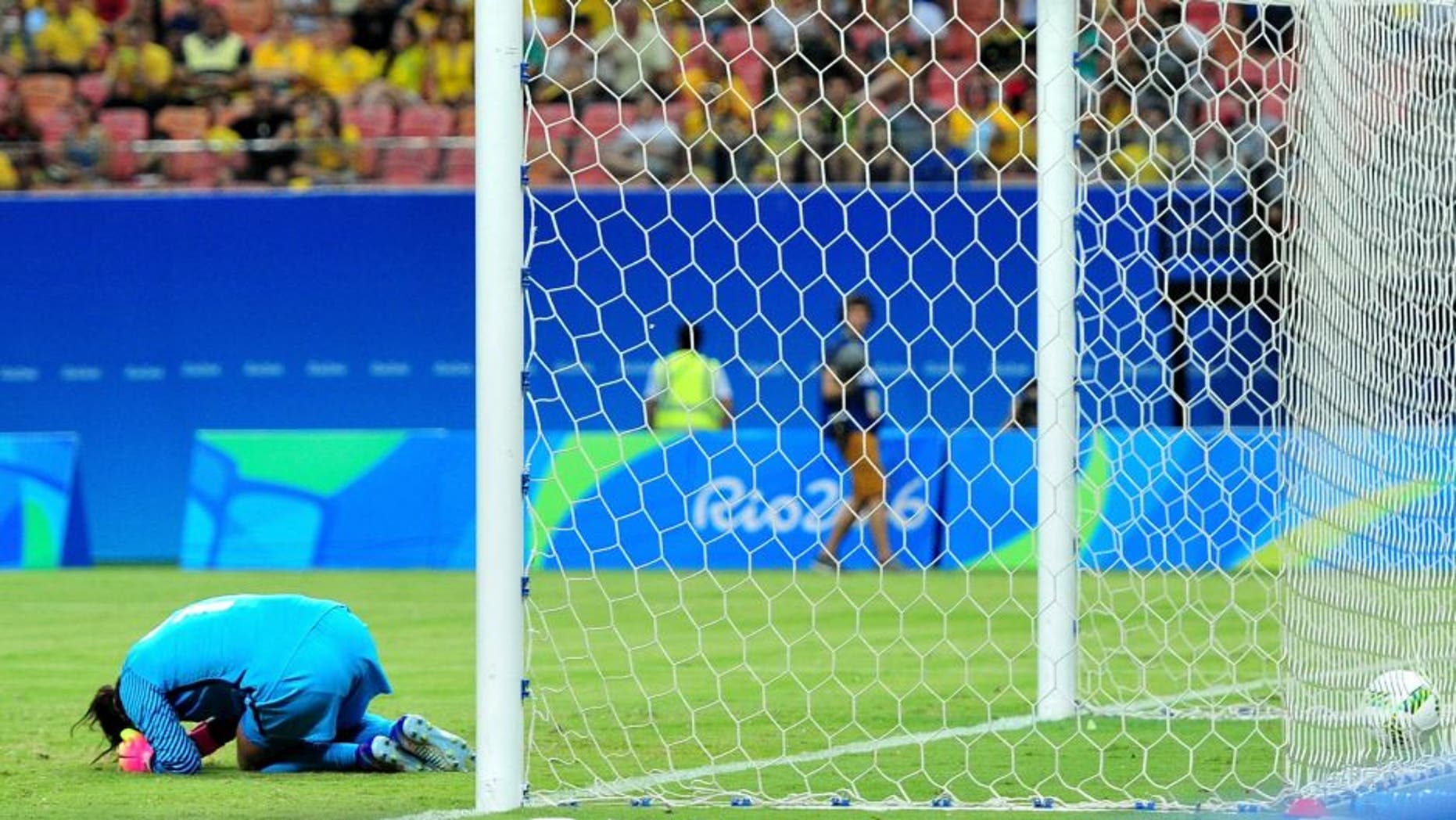 in the Women's Football First Round Group G match on Day 4 of the Rio 2016 Olympic Games at Amazonia Arena on August 9, 2016 in Rio de Janeiro, Brazil.