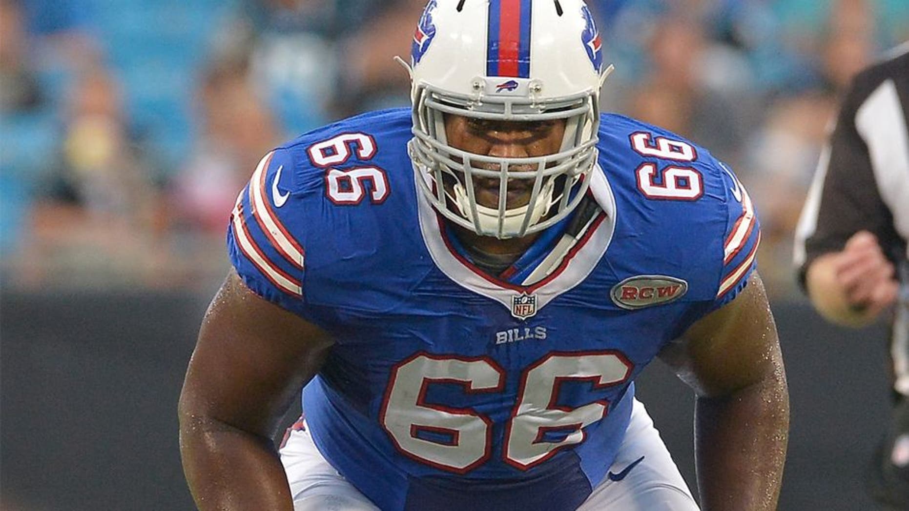 CHARLOTTE, NC - AUGUST 08: Seantrel Henderson #66 of the Buffalo Bills during their game against the Carolina Panthers at Bank of America Stadium on August 8, 2014 in Charlotte, North Carolina. Buffalo won 20-18. (Photo by Grant Halverson/Getty Images) *** Local Caption *** Seantrel Henderson