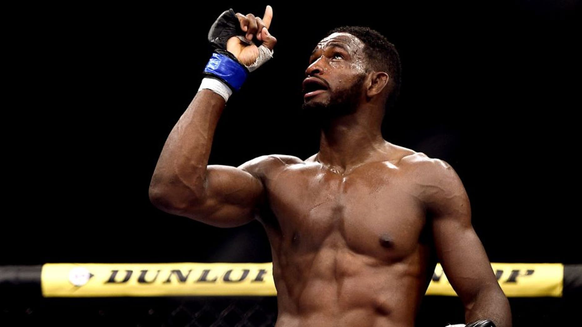 RIO DE JANEIRO, BRAZIL - OCTOBER 25: Neil Magny of the United States celebrates after his TKO victory over William "Patolino" Macario in their welterweight bout during the UFC 179 event at Maracanazinho on October 25, 2014 in Rio de Janeiro, Brazil. (Photo by Buda Mendes/Getty Images)