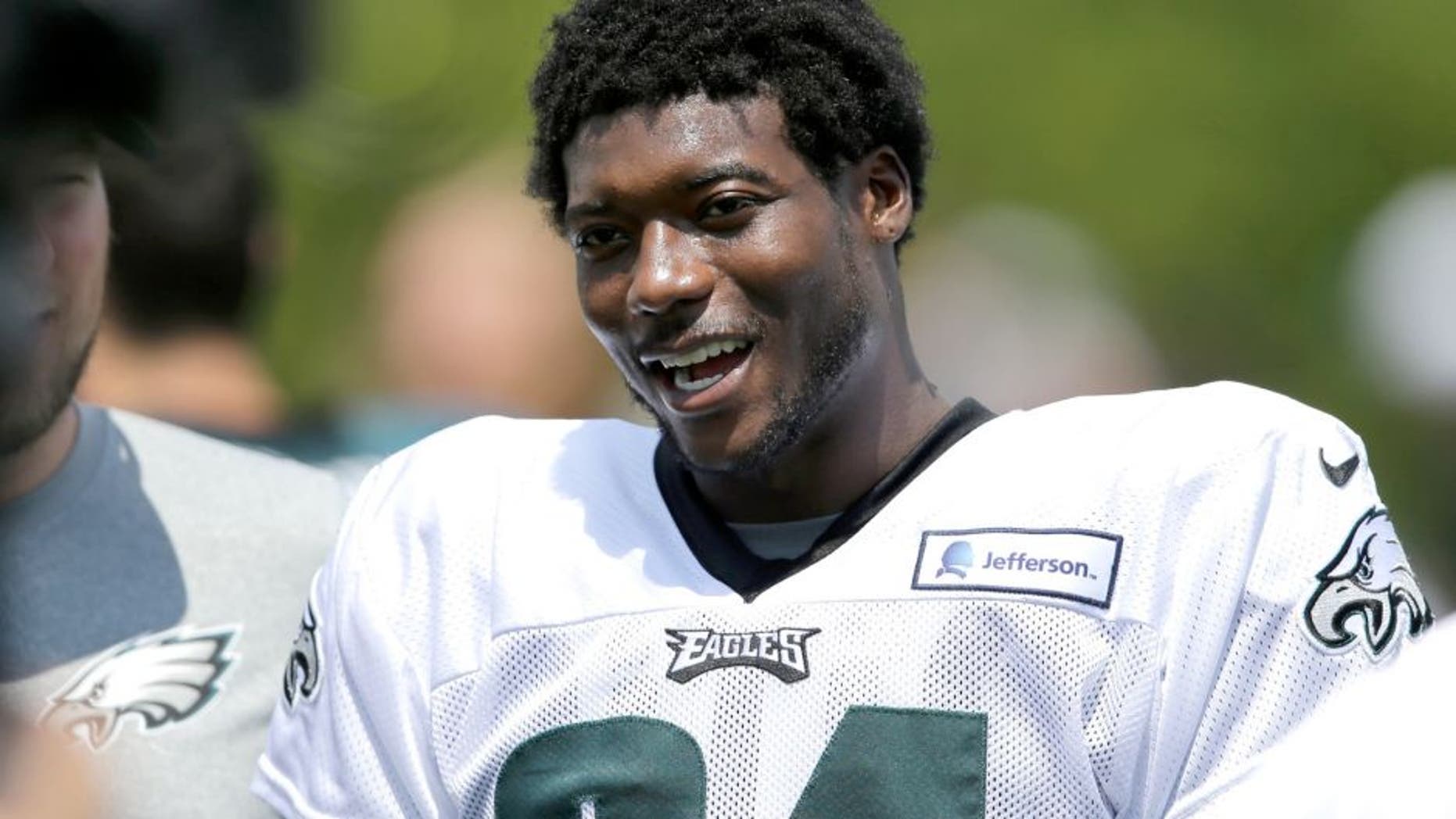Philadelphia Eagles' Byron Maxwell moves off the field after practice at NFL football training camp, Friday, Aug. 7, 2015, in Philadelphia. (AP Photo/Matt Rourke)